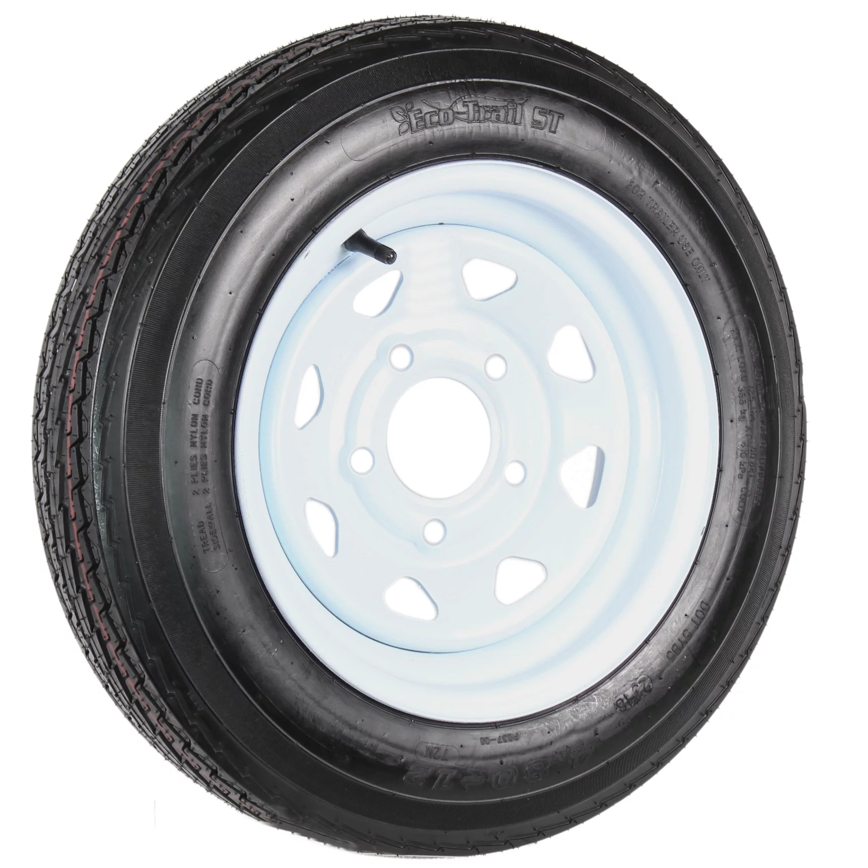 Trailer Tire On Rim 4.80-12 480-12 4.80 X 12 12 in. LRB 5 Lug Wheel White Spoke - Inhomebuy
