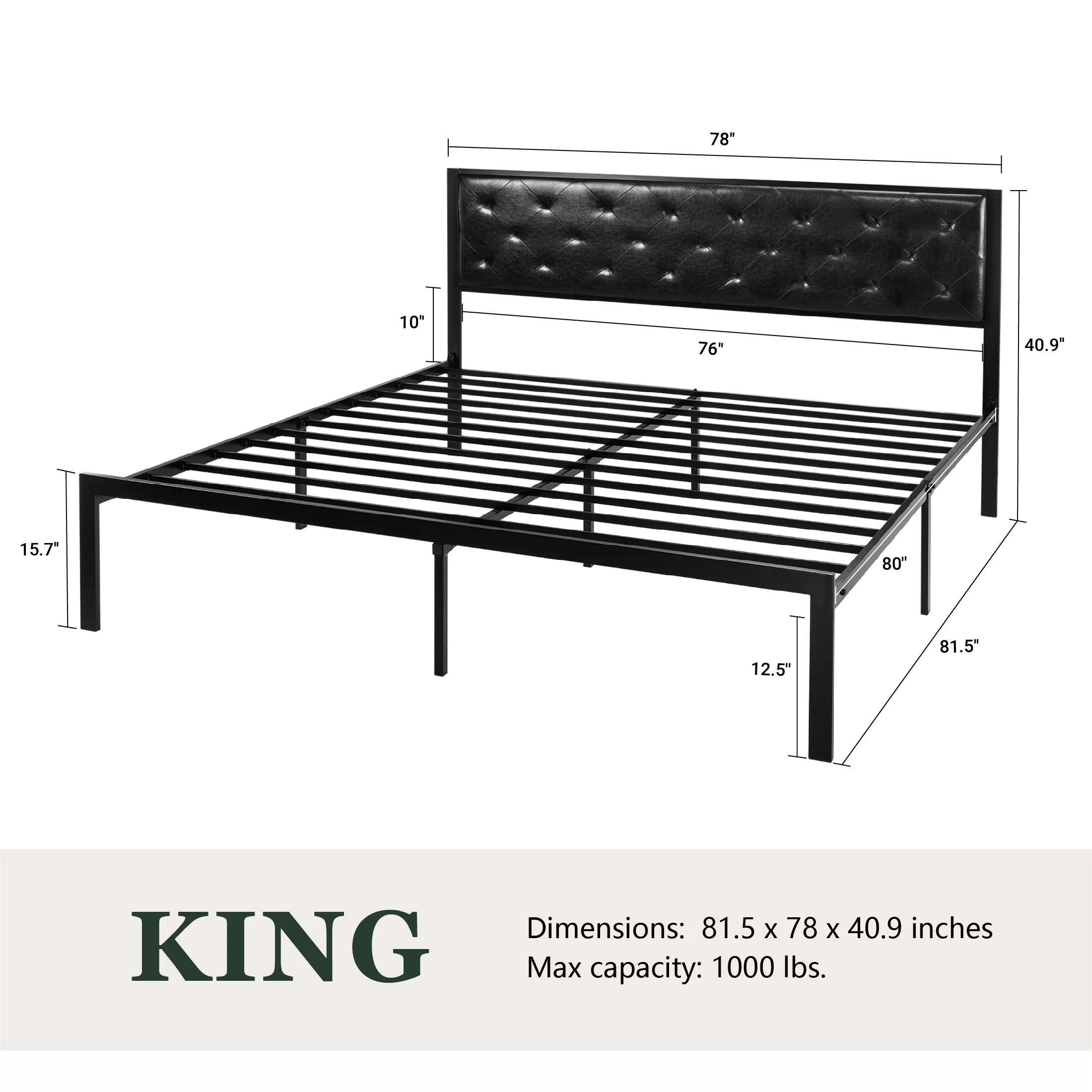 Amolife Twin Size Metal Bed Frame with Upholstered Headboard, Dark Grey - Inhomebuy