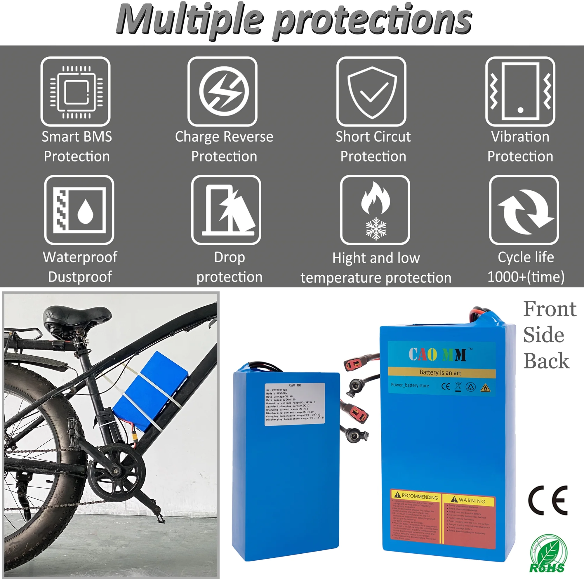 48V 10Ah Ebike Battery with Charger XT90 48V Scooter Lithium Battery for 1000W Electric Bike Motor - Inhomebuy