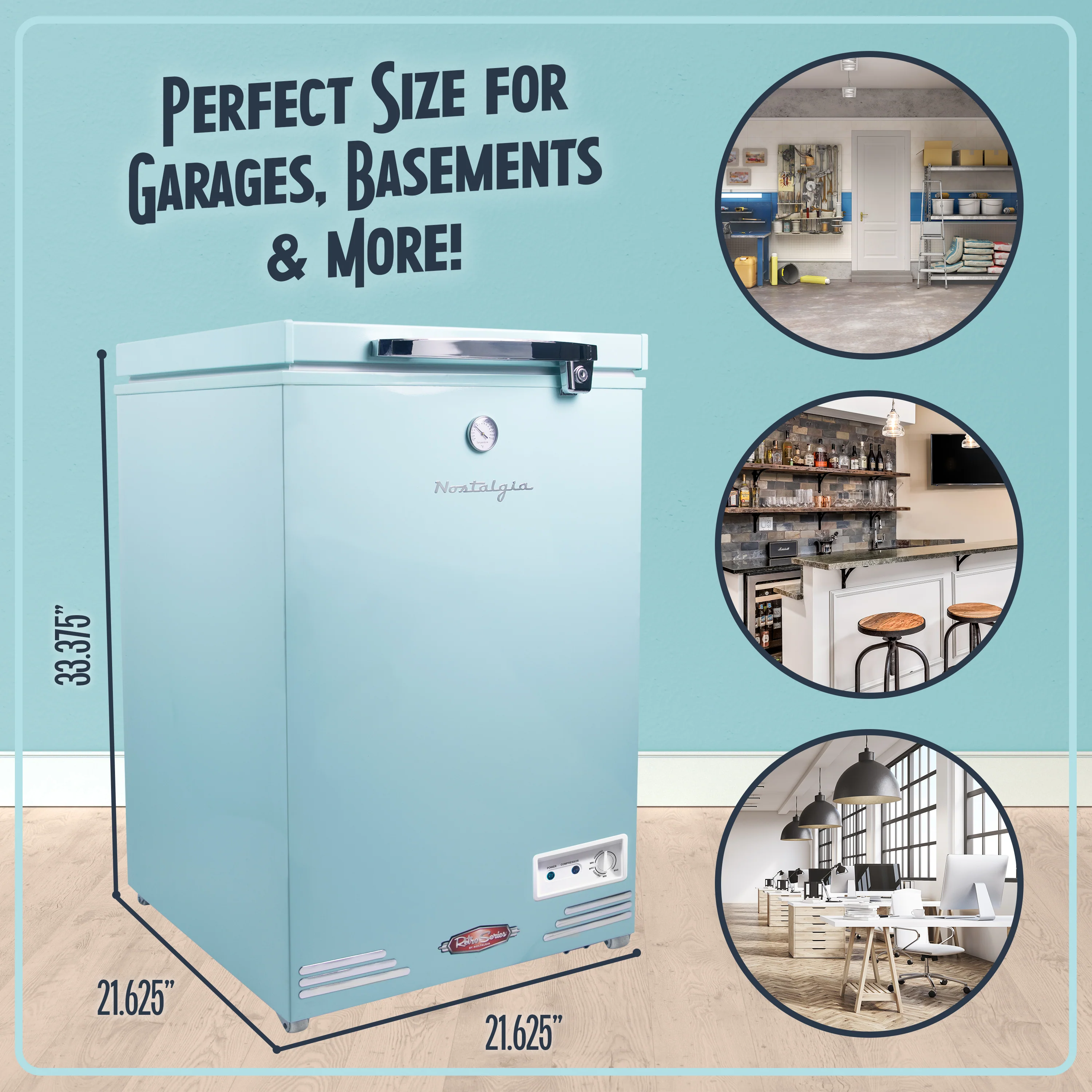 Classic Retro 3.5 Cu.Ft. Refrigerator & Chest Freezer, Aqua - Inhomebuy