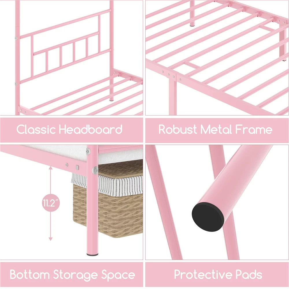 Topeakmart Metal Bed Frame Four-Poster Canopied with Headboard & Footboard, Queen, Black - Inhomebuy