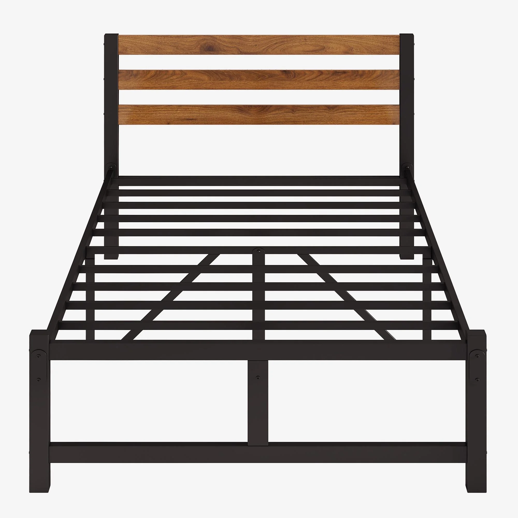 uhomepro Queen Platform Bed Frame with Headboard, Rustic Brown and Black Metal Platform Bed Frame with Heavy Duty Metal Slats, No Box Spring Needed - Inhomebuy