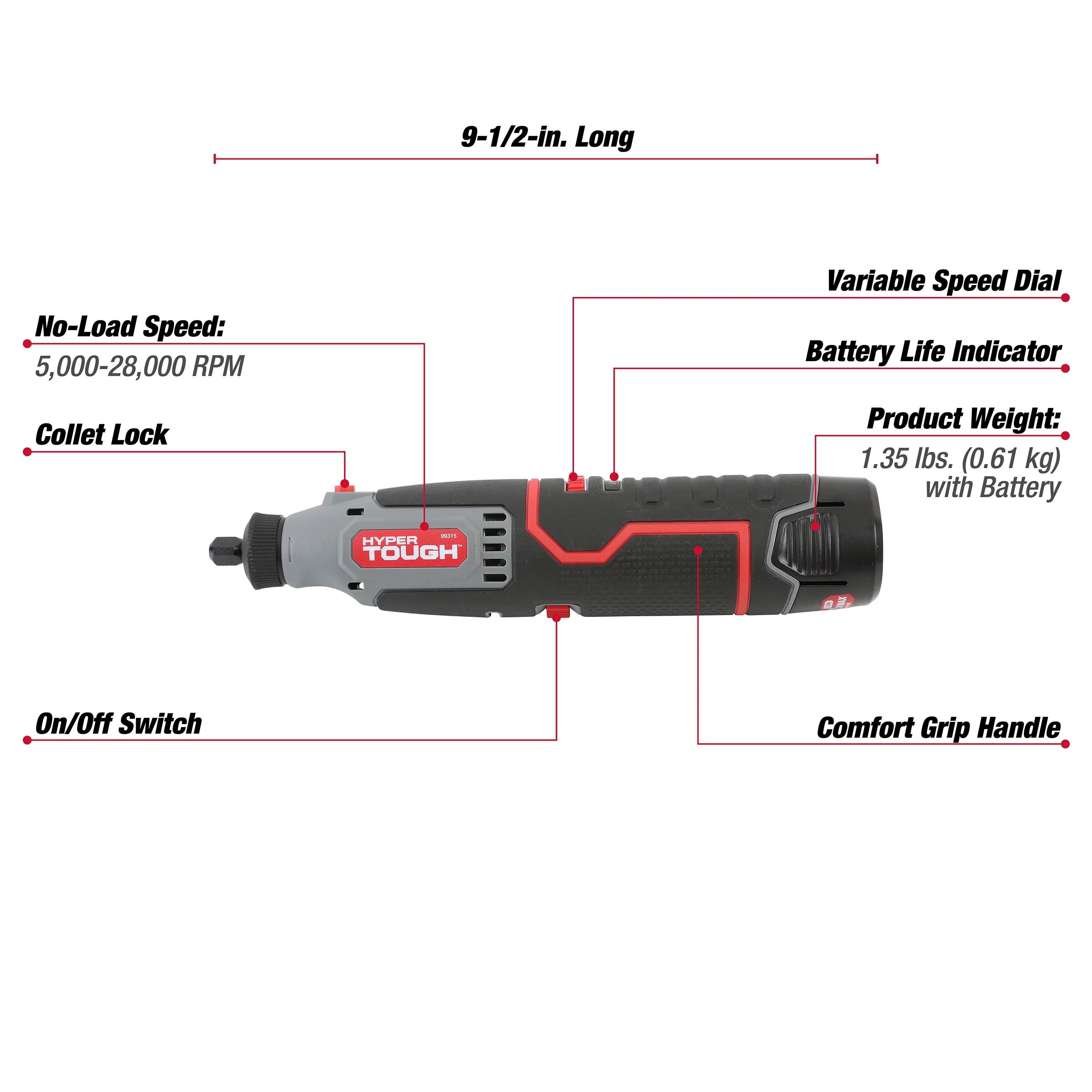 Hyper Tough 12V Max* Lithium-Ion Cordless Variable Speed Rotary Tool, 40 Accessories, with 1.5Ah Battery and Charger, 99315 - Inhomebuy