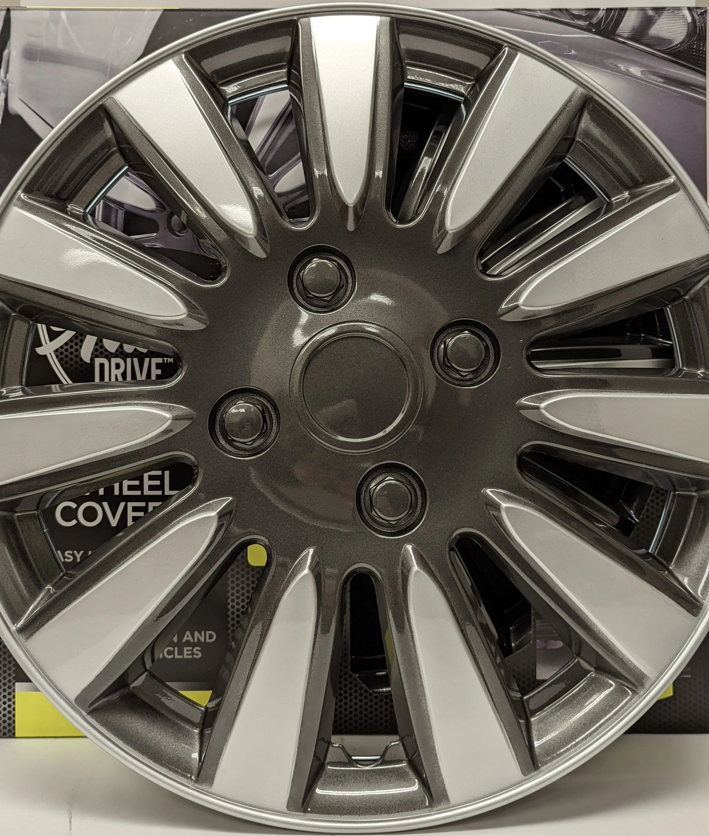 15-in Wheel Cover in Silver and Charcoal Finish, Auto Drive Brand, Manufacturer Part Number KT1011-15S/CHR - Inhomebuy