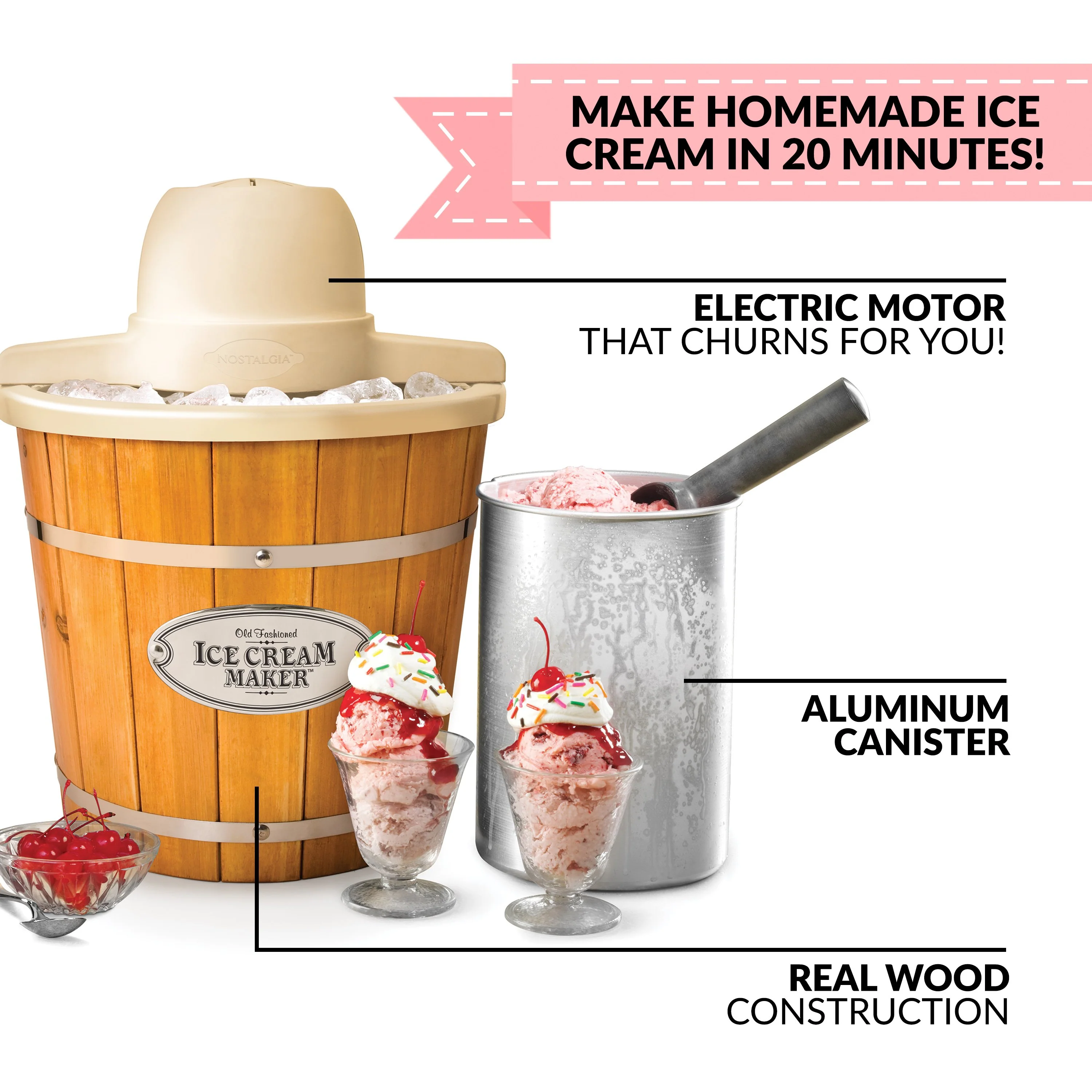 4-Quart Electric Wood Bucket Ice Cream Maker - Inhomebuy