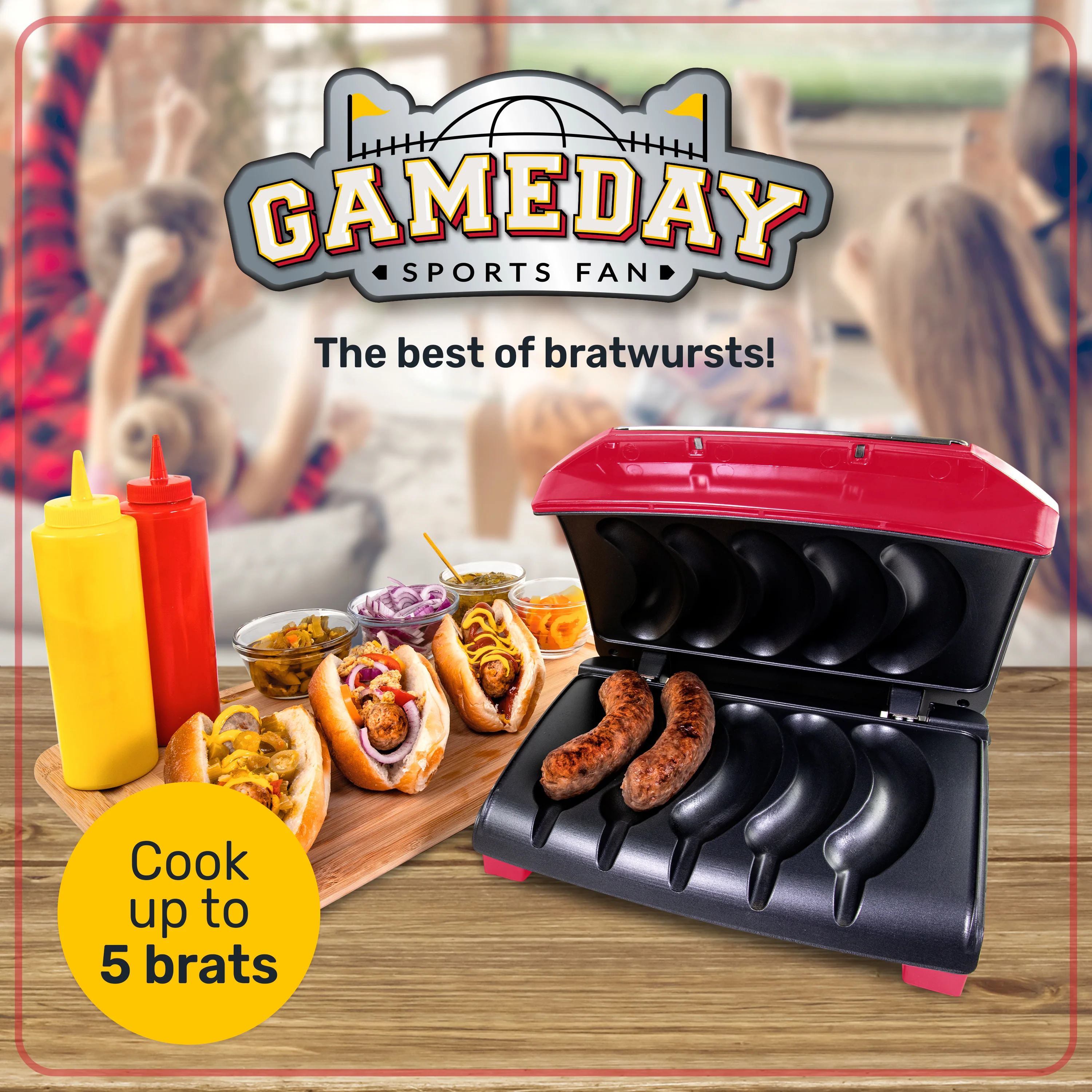 Nostalgia Game Day Sausage and Brat 5 Link Electric Grill with Oil Drip Tray - Inhomebuy