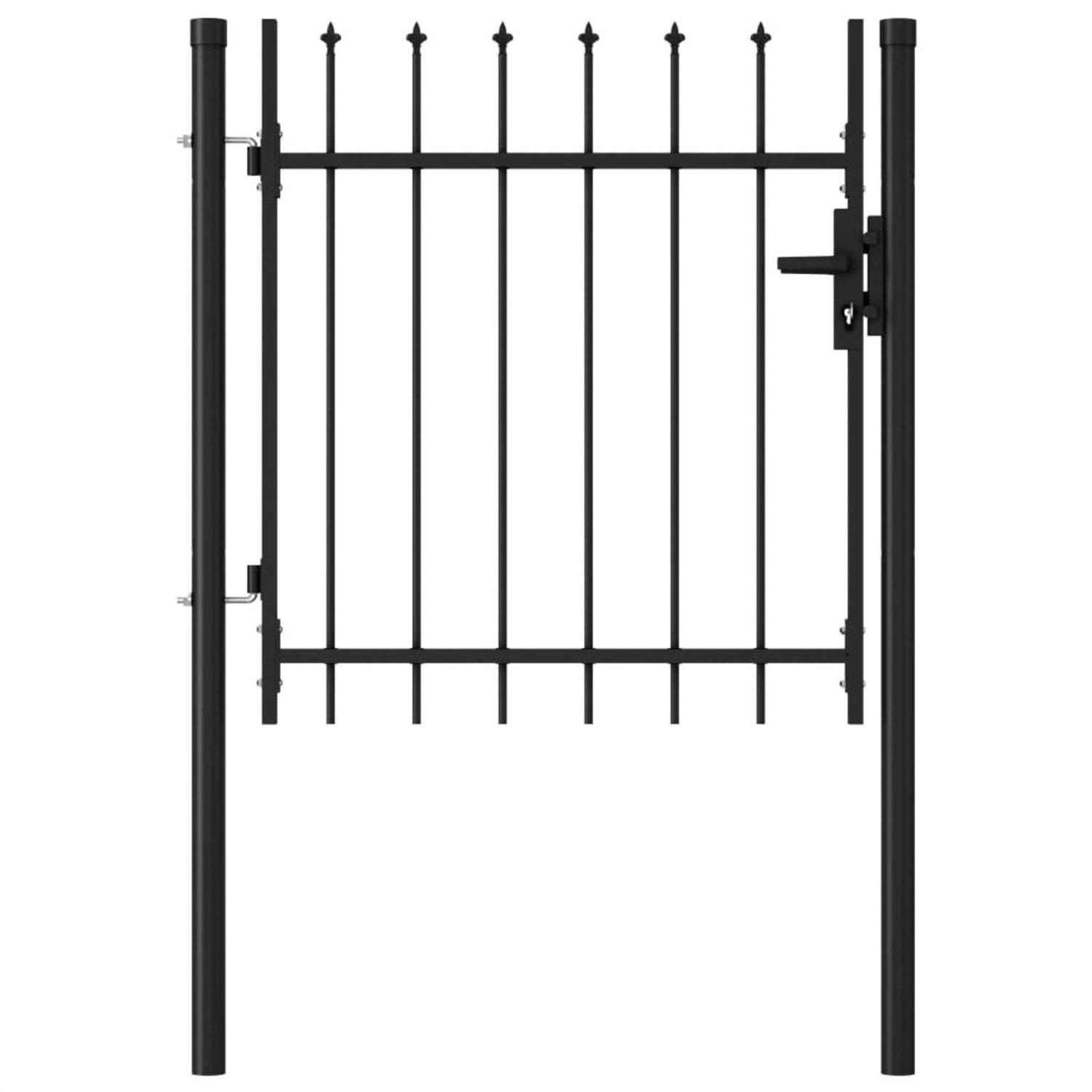 vidaXL Fence Gate Single Door with Spike Top Steel Black - Inhomebuy