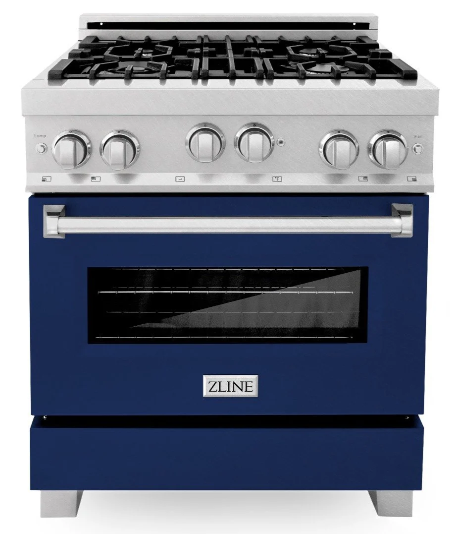 ZLINE 30 in. Professional Gas Burner/Gas Oven in DuraSnow® Stainless with Blue Gloss Door, RGS-BG-30 - Inhomebuy
