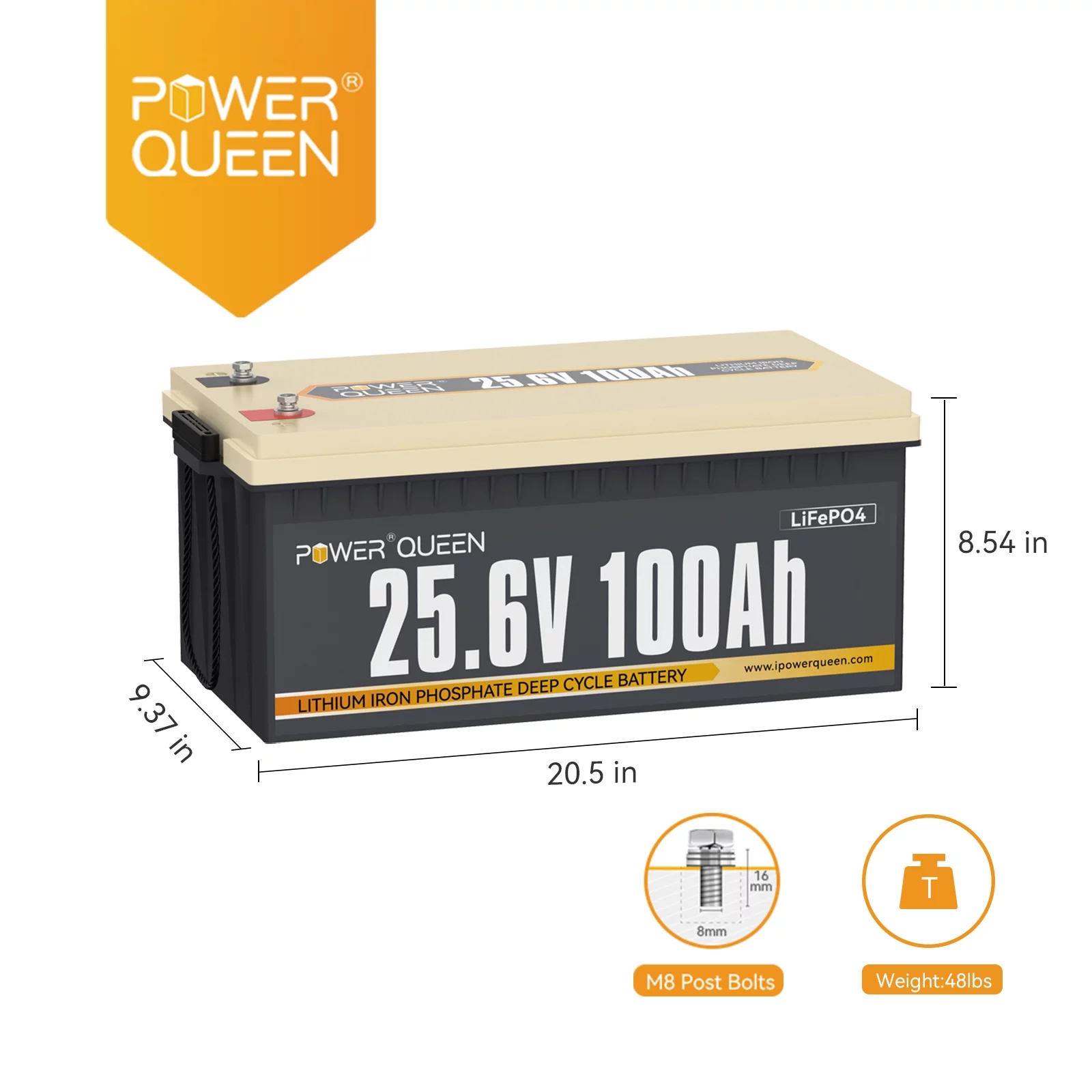 Power Queen 24V 100Ah LiFePO4 Lithium Battery Deep Cycle BMS for Solar , RV ,off-Grid - Inhomebuy