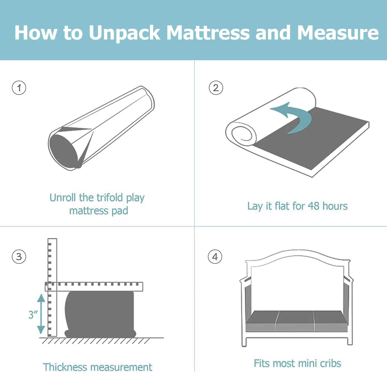 Waterproof Mini Crib Mattress, Portable Pack and Play Mattress Tri-Fold Dual Sided Mattress with Washable Cover & Storage Bag - Inhomebuy