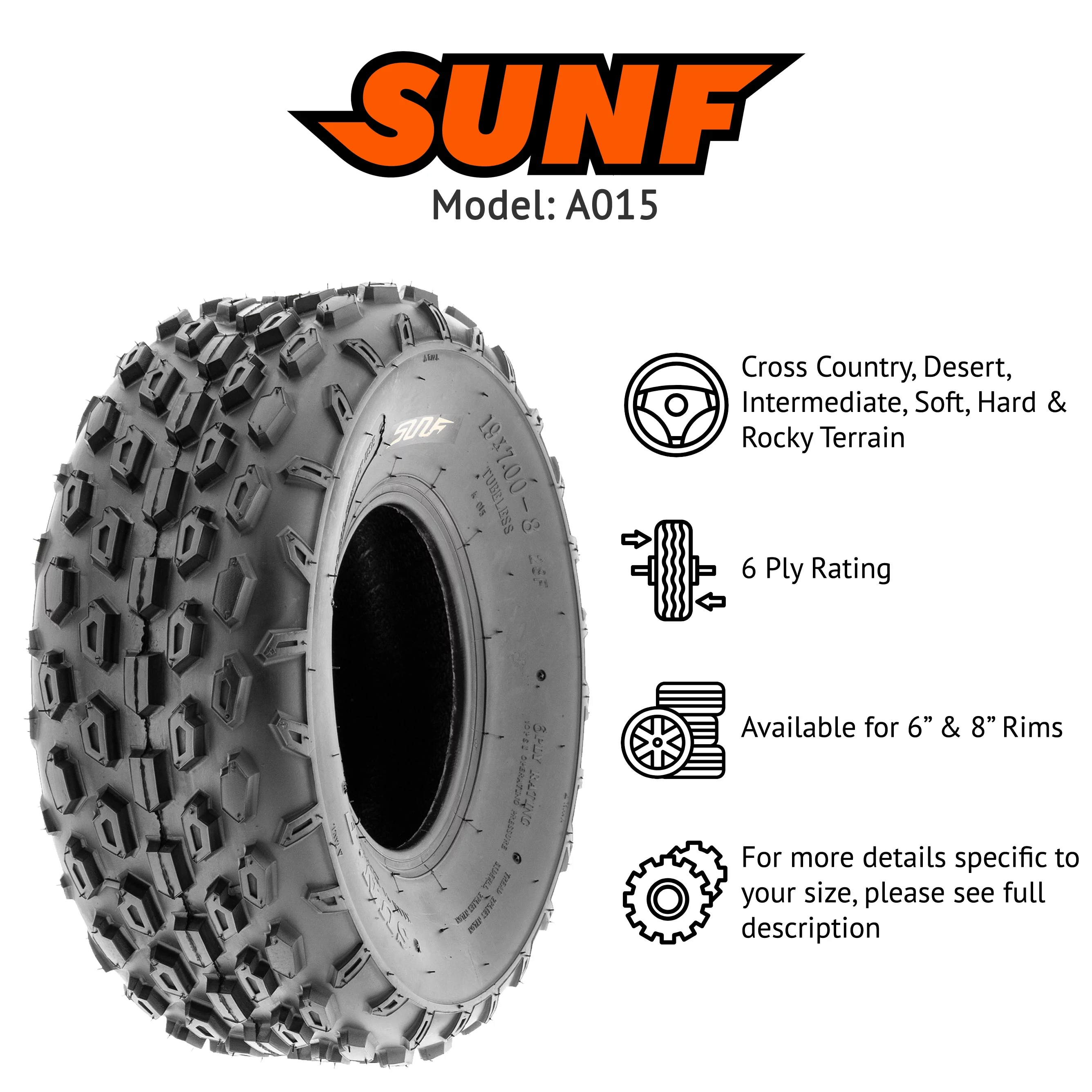 SunF All Trail ATV UTV Tires 145/70x6 145/70-6(14x6-6) 6 PR A015 (Pair of 2) - Inhomebuy