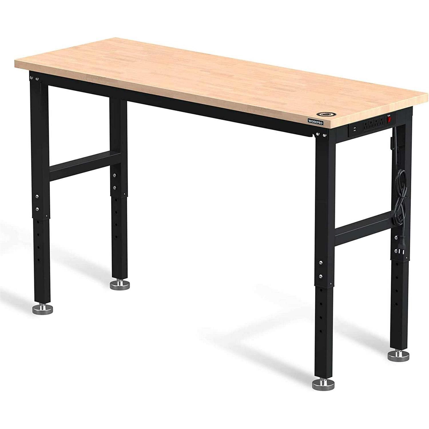 WORKPRO Adjustable Workbench Rubber Wood Top Heavy-Duty Workstation - Inhomebuy