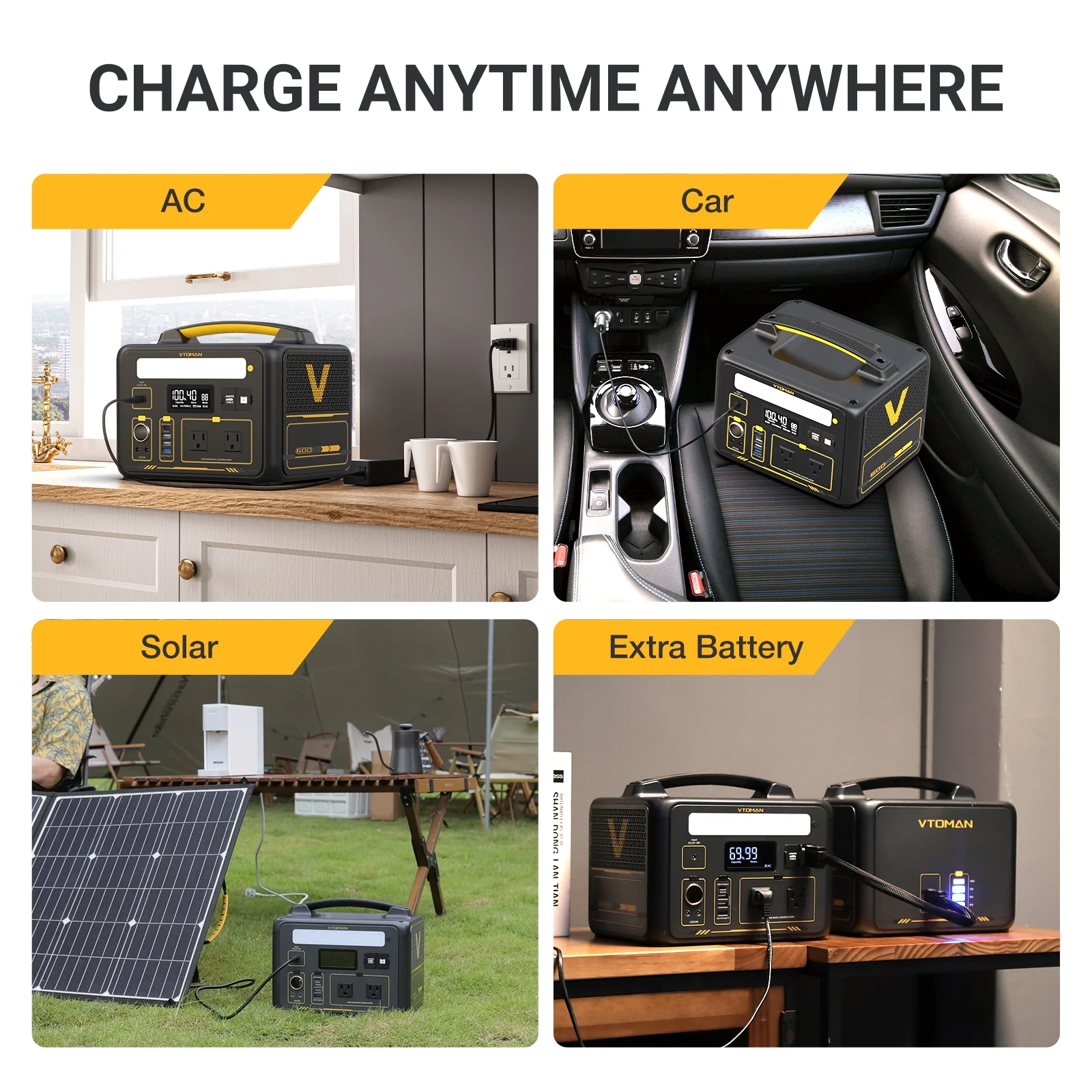 VTOMAN Jump 600X Portable Power Station 600W (1200W Peak), 299Wh LFP Solar Generator with 110V/600W AC Outlet, Jump Starter, 60W USB Port, 12V DC Output for Camping & Home Backup - Inhomebuy
