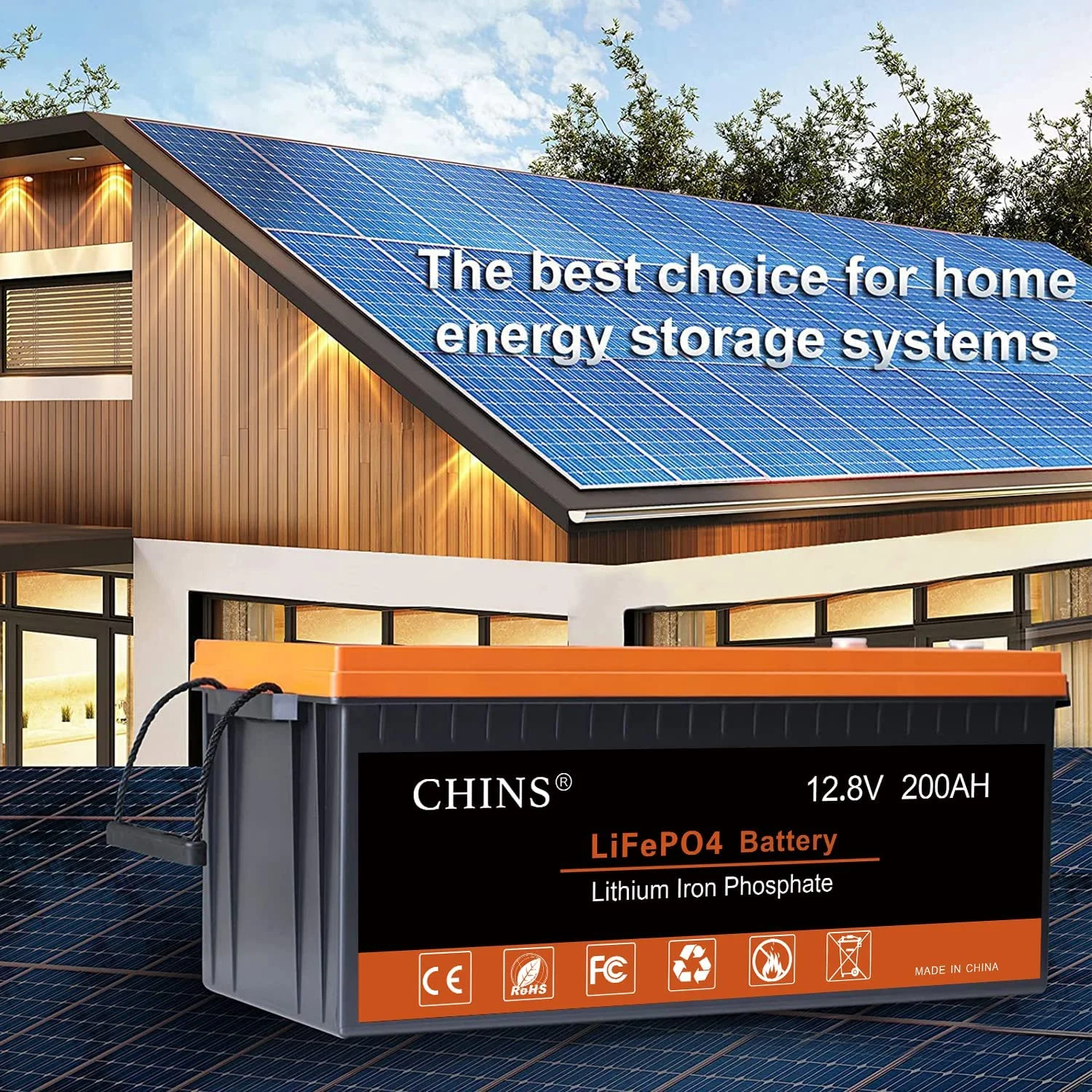 CHINS LiFePO4 12V 200AH Lithium Iron Battery Built-in 100A BMS for Home Energy Storage - Inhomebuy