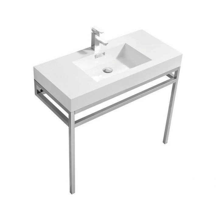 KubeBath Haus 40 in. Stainless Steel Console w/ White Acrylic Sink - Chrome, CH40 - Inhomebuy