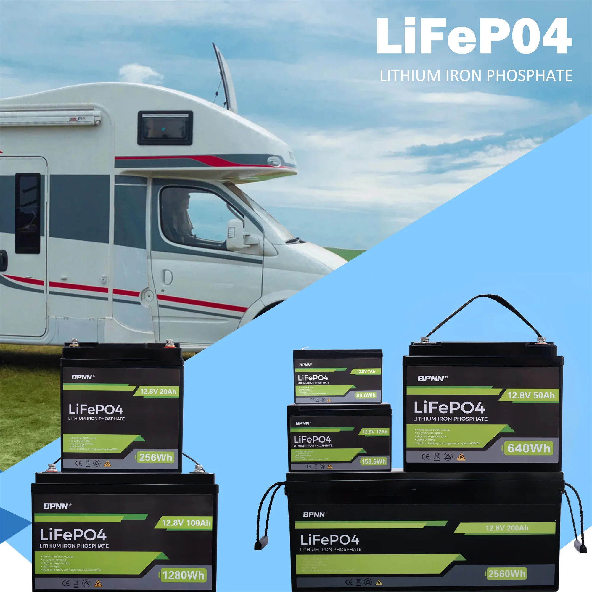 12V LiFePo4 Battery 50Ah Battery 4000+ Cycles 12V Lithium Battery for RV Camping Golf Cart - Inhomebuy