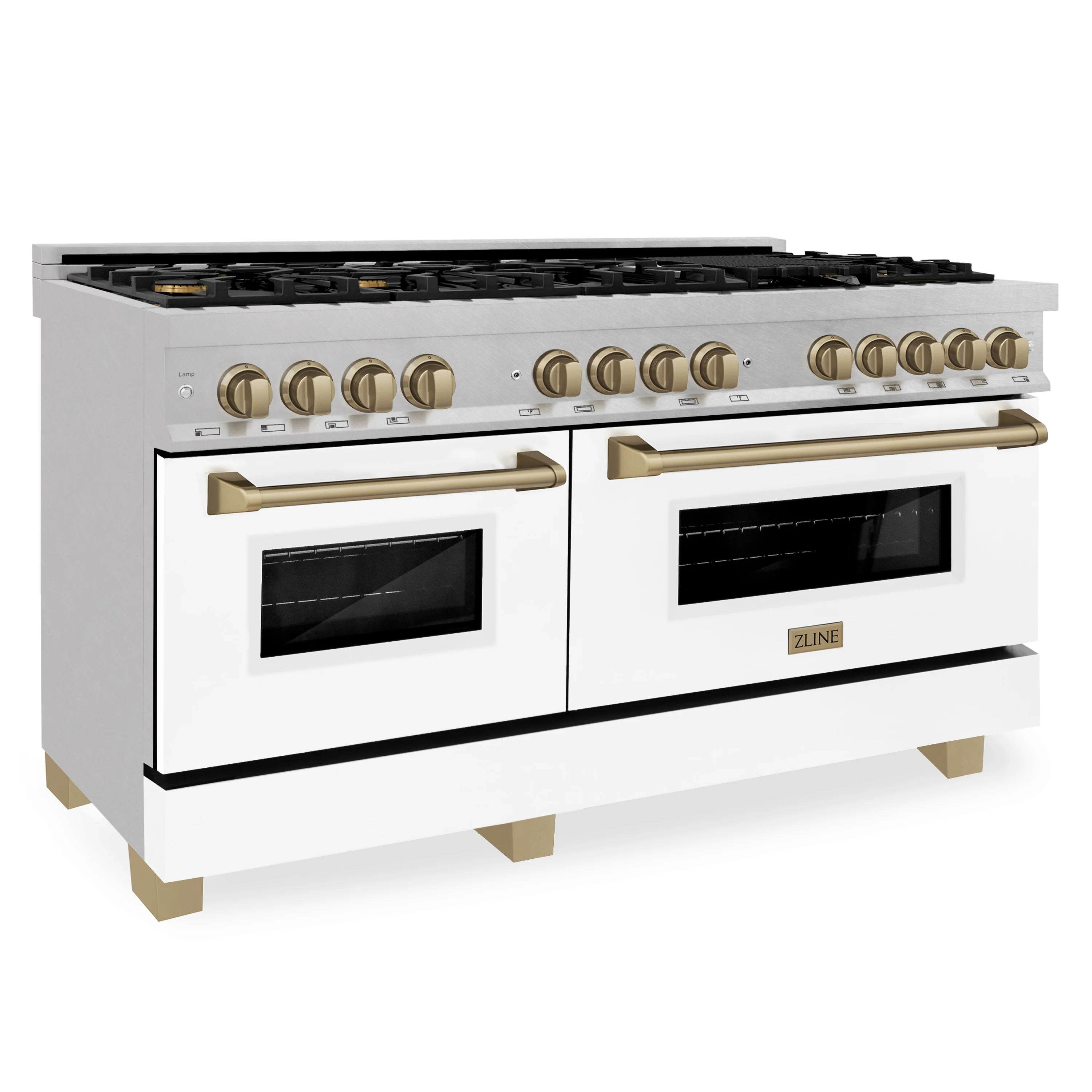 ZLINE Autograph 60 in. 7.6 cu. ft. Range, Gas Stove, Electric Oven in DuraSnow® with White Matte Door and Champagne Bronze Accents, RASZ-WM-60-CB - Inhomebuy