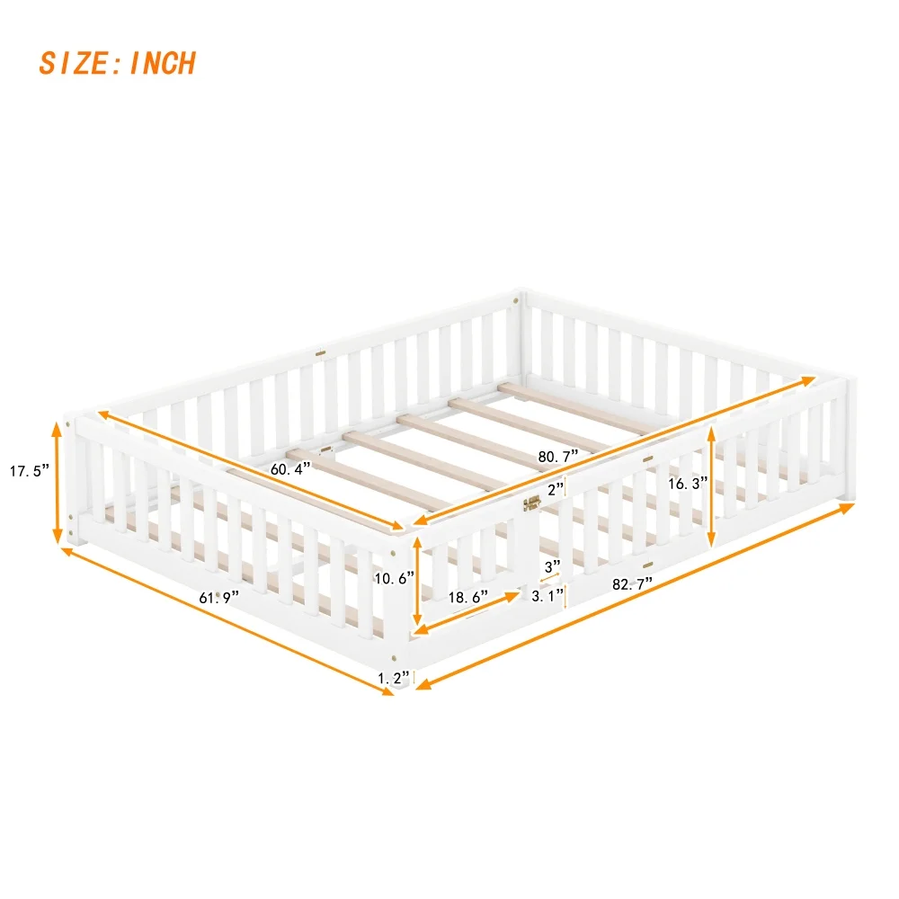 Twin Size Montessori Floor Bed with Safety Guardrails and Door, Playhouse Bed for Kids Boys Girls, Wood Montessori Bed Frame for Bedrooms, Pink - Inhomebuy