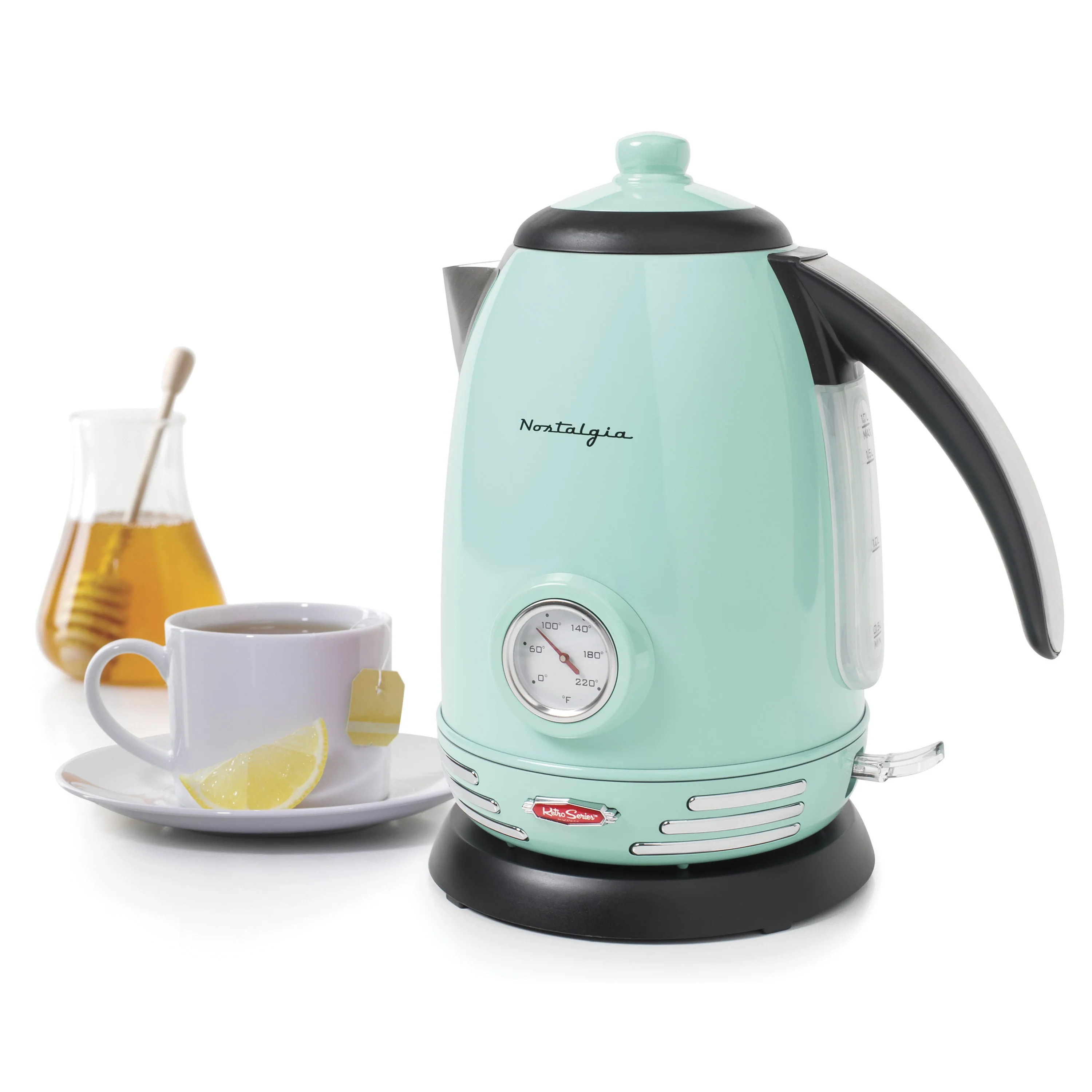 Retro 1.7-Liter Stainless Steel Electric Water Kettle with Strix Thermostat, Aqua - Inhomebuy