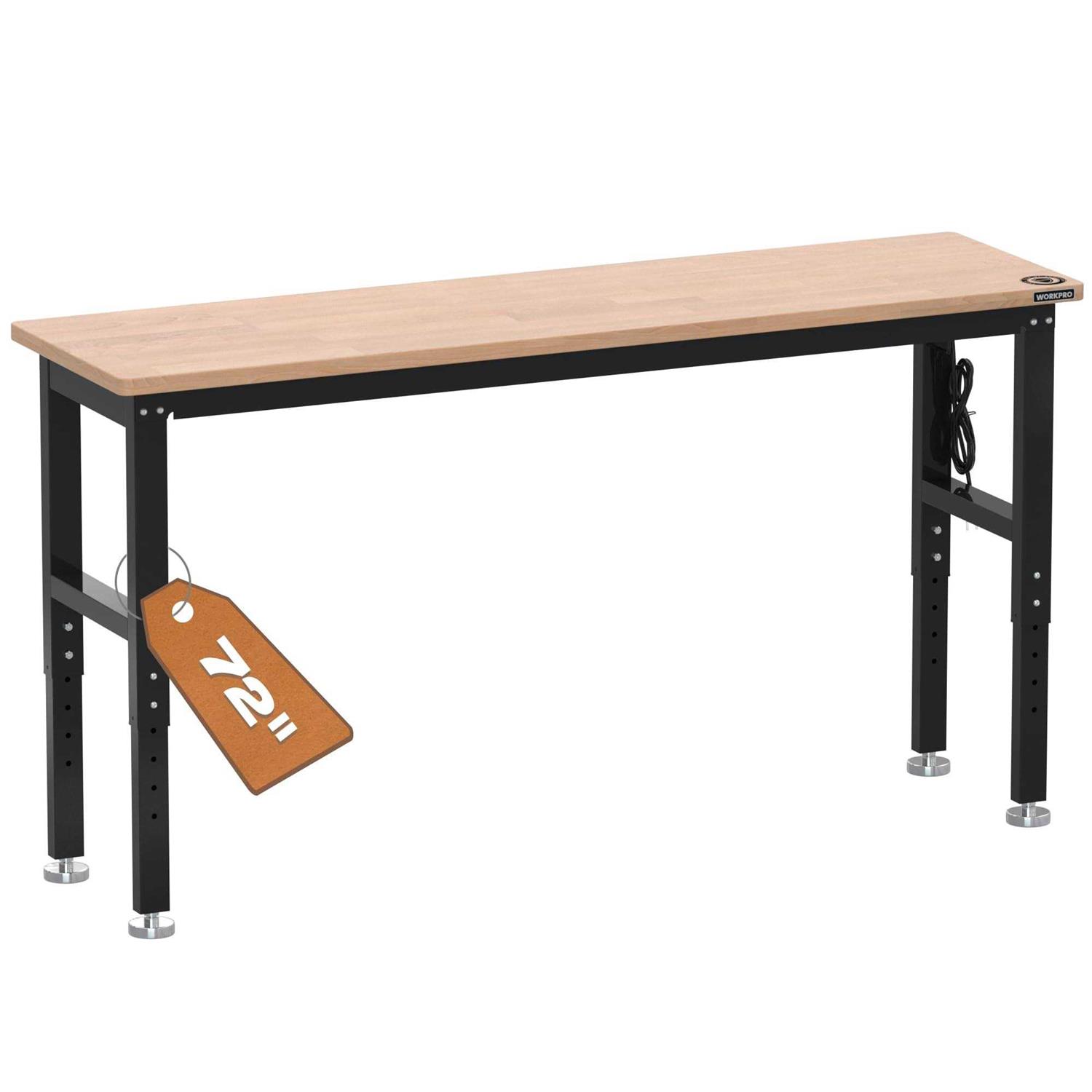 WORKPRO Adjustable Workbench Rubber Wood Top Heavy-Duty Workstation - Inhomebuy
