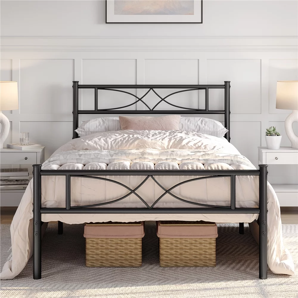 Topeakmart Metal Twin Bed Frame with Curved Design Headboard and Footboard, Black - Inhomebuy