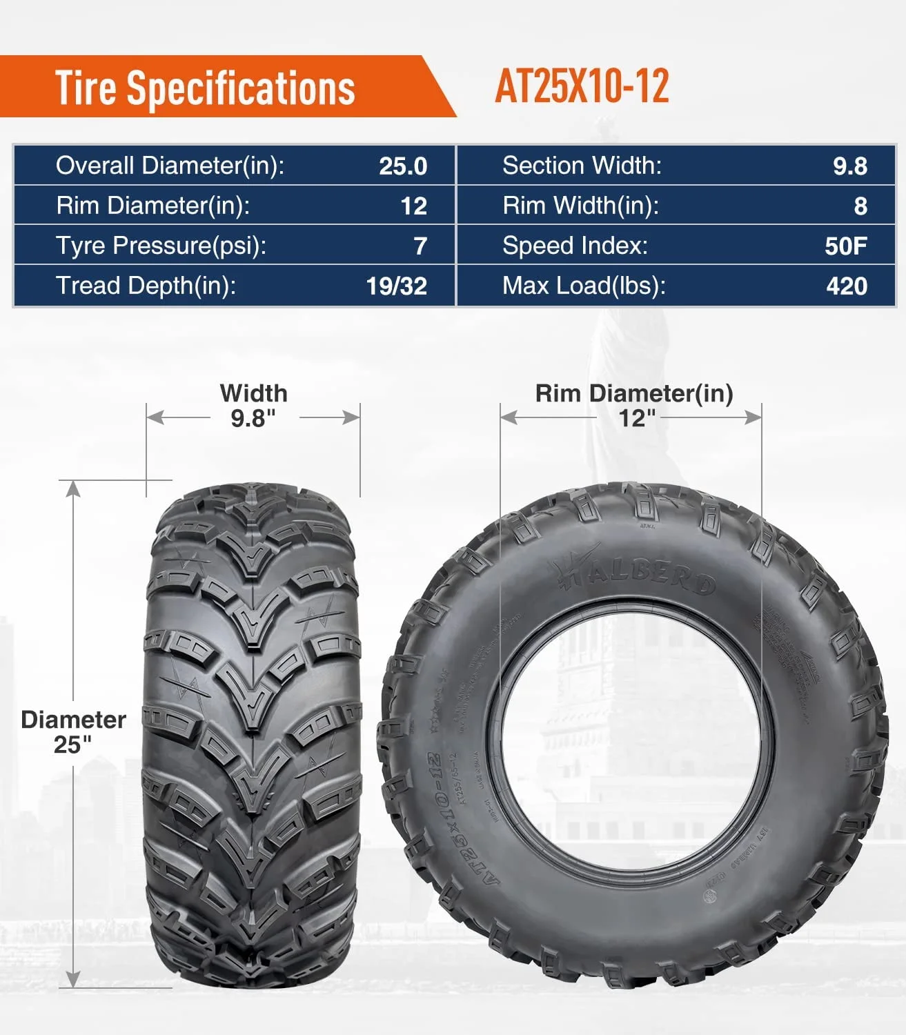 6PR ATV/UTV Tires 25x8-12 Front & 25x10-12 Rear All Terrain 15mm Tread Depth 25x8x12 25x10x12 Trail Sand Off-Road Tires Set of 4 - Inhomebuy