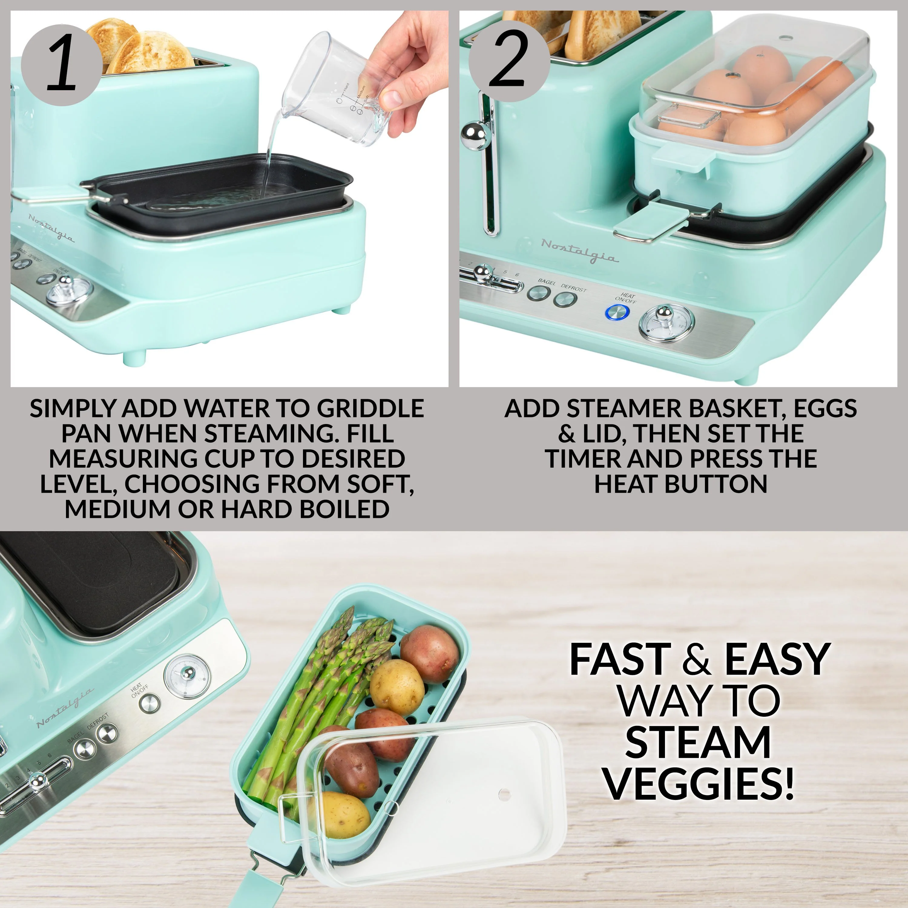 Retro 3-in-1 Breakfast Station, Aqua - Inhomebuy