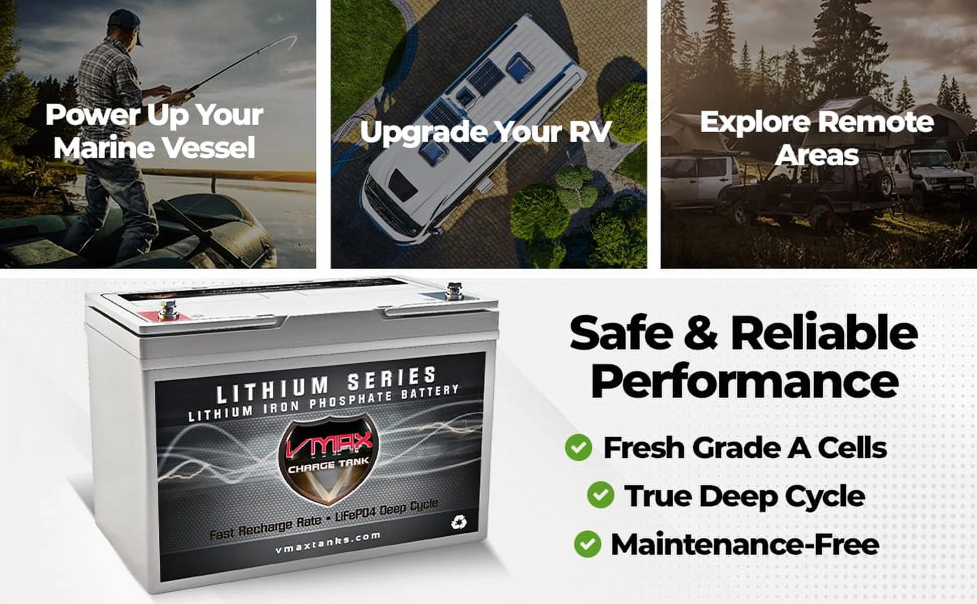 VMAX LFP27-12100 Li-Iron LiFePO4 12V 100AH Lithium Battery 1280Wh w/BMS Deep Cycle Battery Replaces Sealed Lead Acid Batteries Group 27 - Inhomebuy