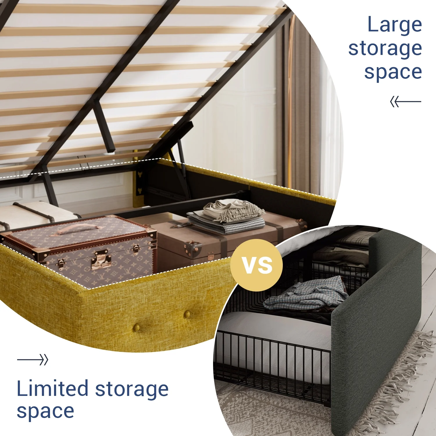 Allewie Queen Size Lift Up Platform Storage Bed Frame with Pannel Wingback Headboard, Light Beige - Inhomebuy