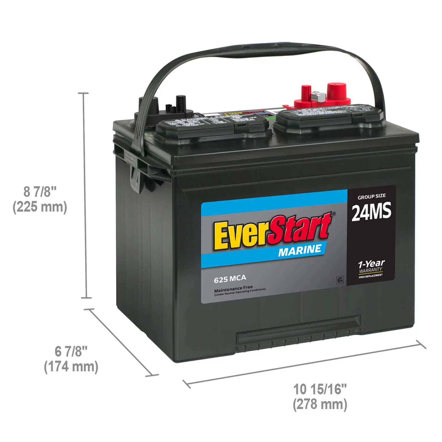 EverStart Lead Acid Marine Starting Battery, Group Size 24MS 12 Volt, 1000 MCA - Inhomebuy