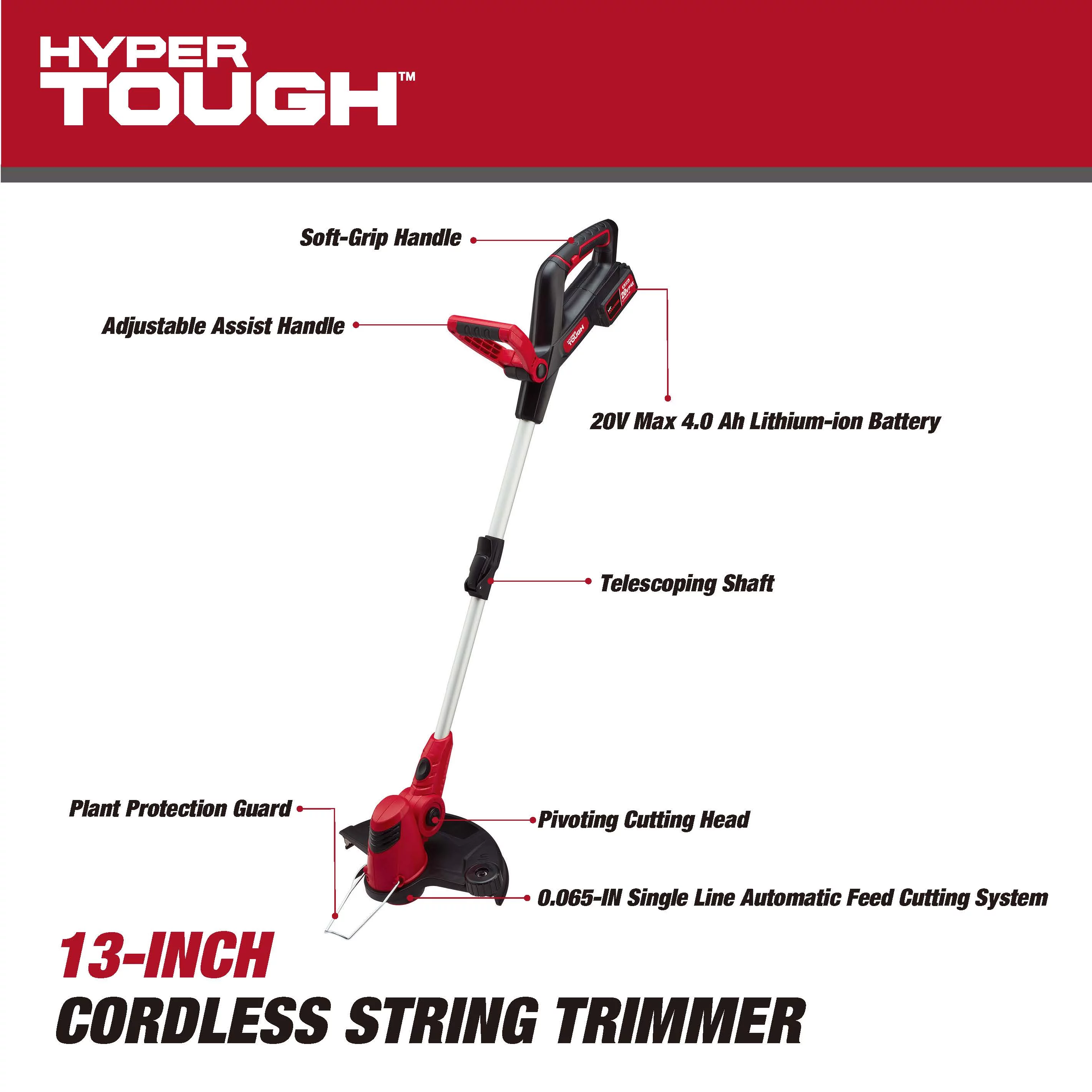 Hyper Tough 20V Max Cordless 13-inch Battery Powered String Trimmer, HT22-401-03-05 - Inhomebuy