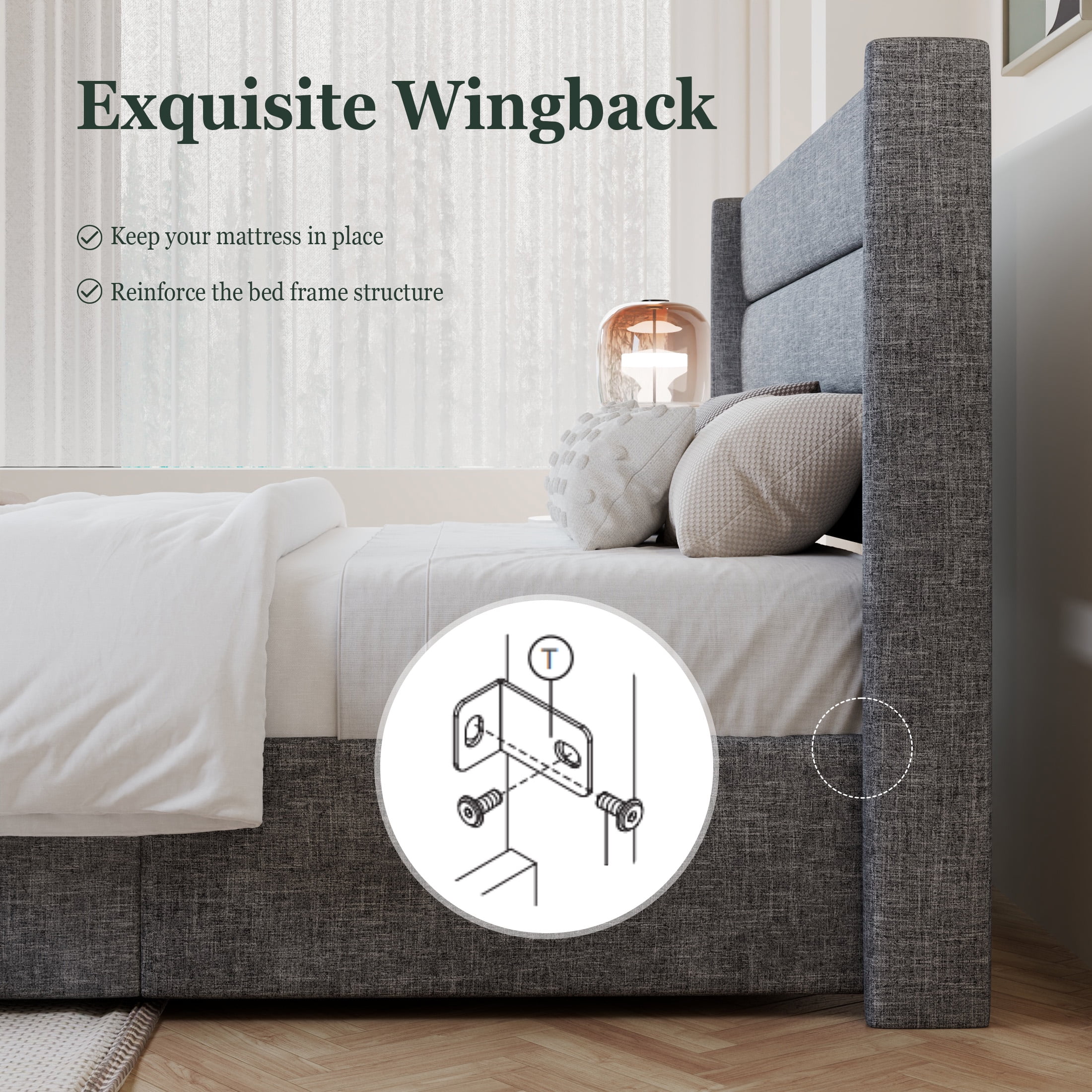 Amolife King Size Upholstered Lift up Storage Platform Bed Frame with Channel Wingback Headboard, Beige, Adult - Inhomebuy