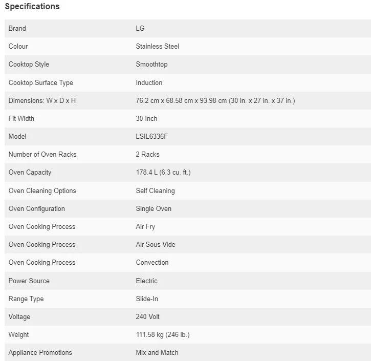 LG 30 IN 6.3 CU FT. STAINLESS STEEL INDUCTION SLIDE-IN  RANGE WITH PROBAKE CONVECTION - LSIL6336F - Inhomebuy