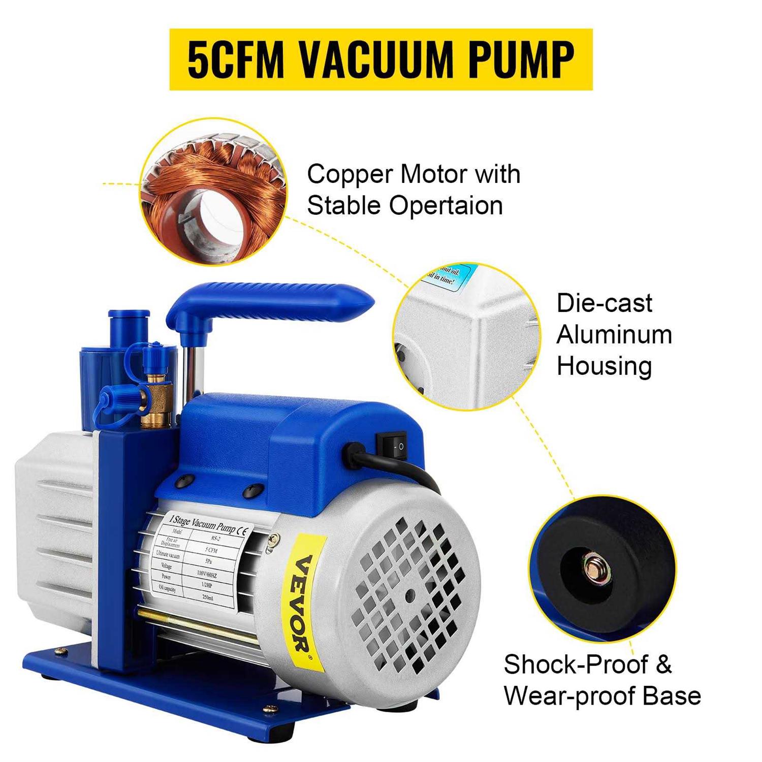 VEVOR Vacuum Chamber with Pump 5 Gallon Chamber 5 Single Stage Rotary Vane Vacuum Pump - Inhomebuy