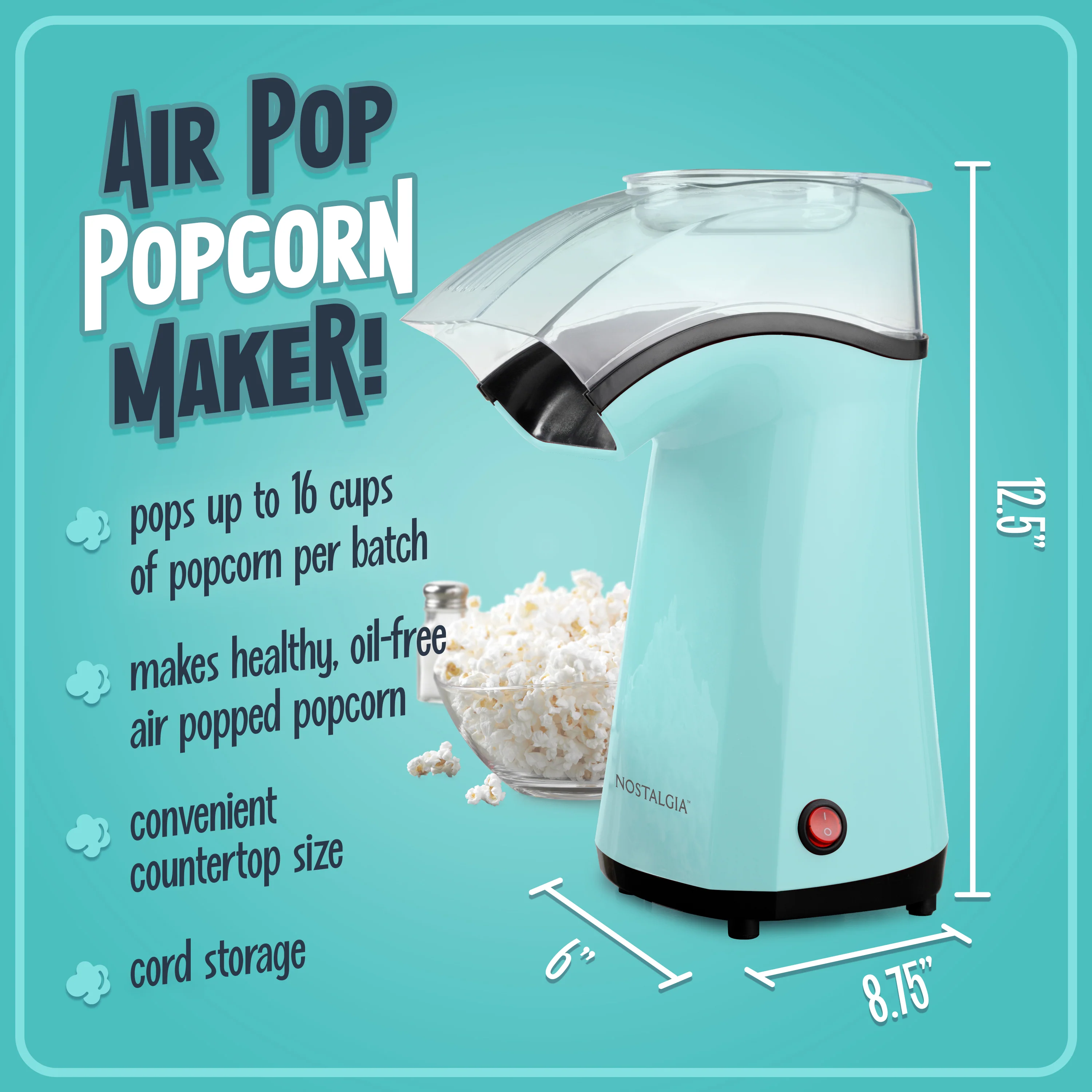 Air-Pop Popcorn Maker, Aqua - Inhomebuy