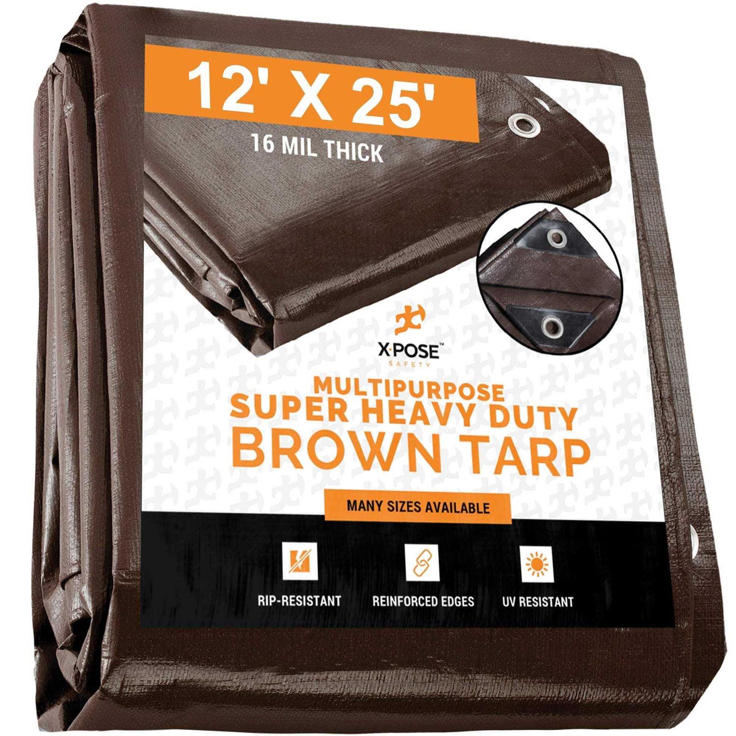 Xpose Safety Super Heavy Duty 16 Mil Brown Poly Tarp - Inhomebuy