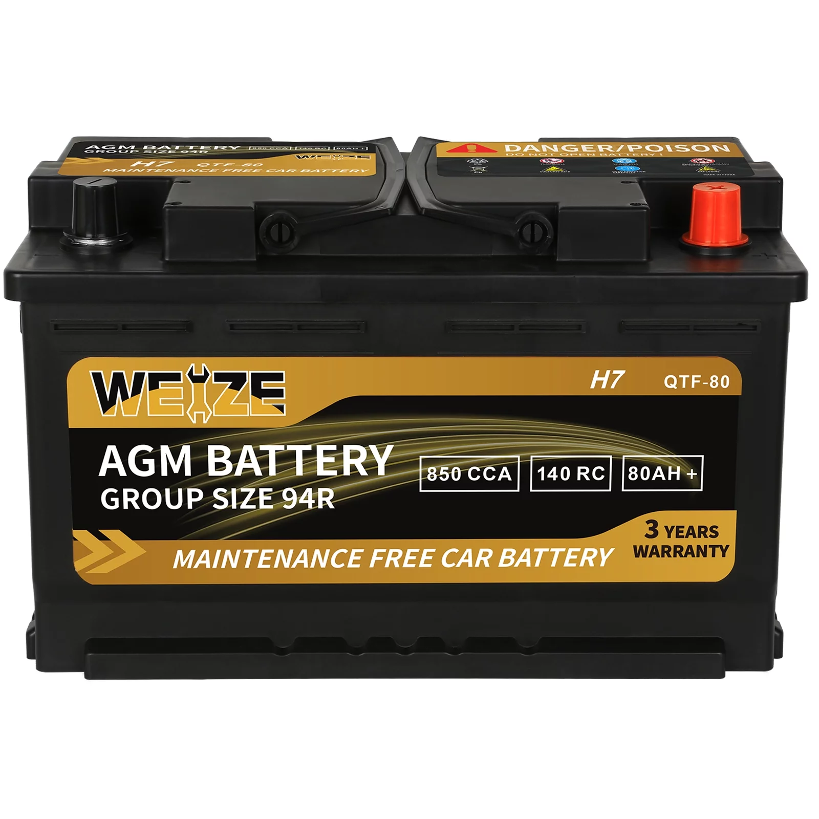 Weize Platinum AGM Battery BCI Group 48-12v 70ah H6 Size 48 Automotive Battery, 120RC, 760CCA, 36 Months Warranty - Inhomebuy