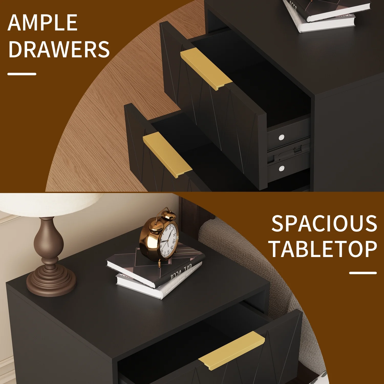 Behost Black Nightstand for Bedroom Living Room,Modern 2 Drawer Nightstand Bedside Table with Storage - Inhomebuy