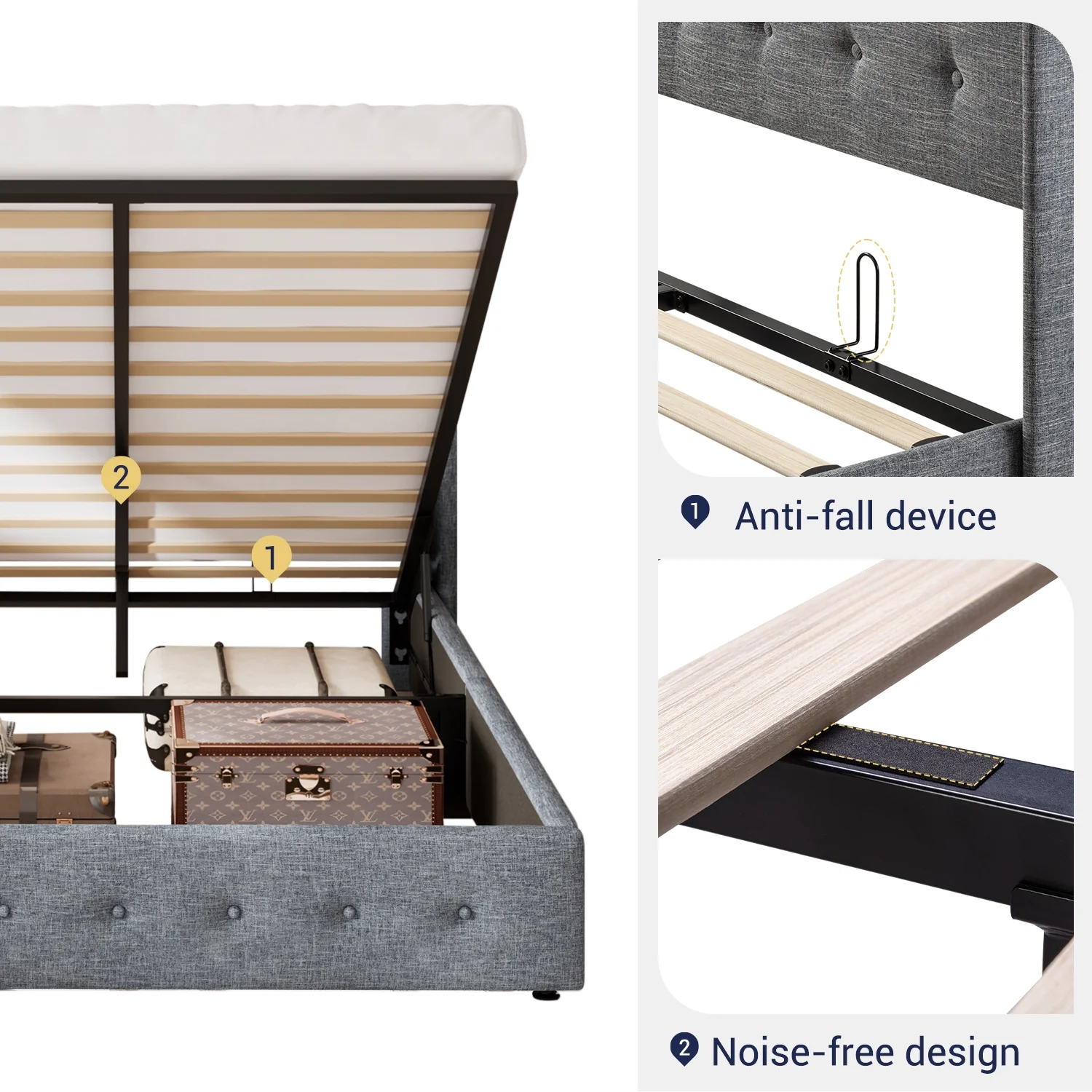 Allewie Queen Size Lift Up Platform Storage Bed Frame with Pannel Wingback Headboard, Light Beige - Inhomebuy