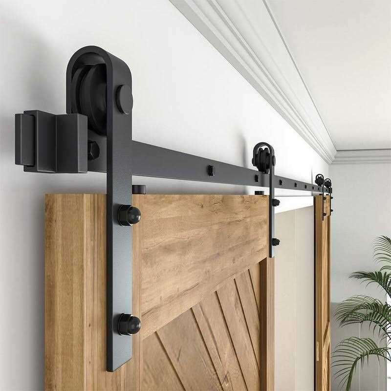 WINSOON 5-18FT Sliding Barn Wood Door Hardware Cabinet Closet Kit Antique Style for Double Doors Black Surface - Inhomebuy