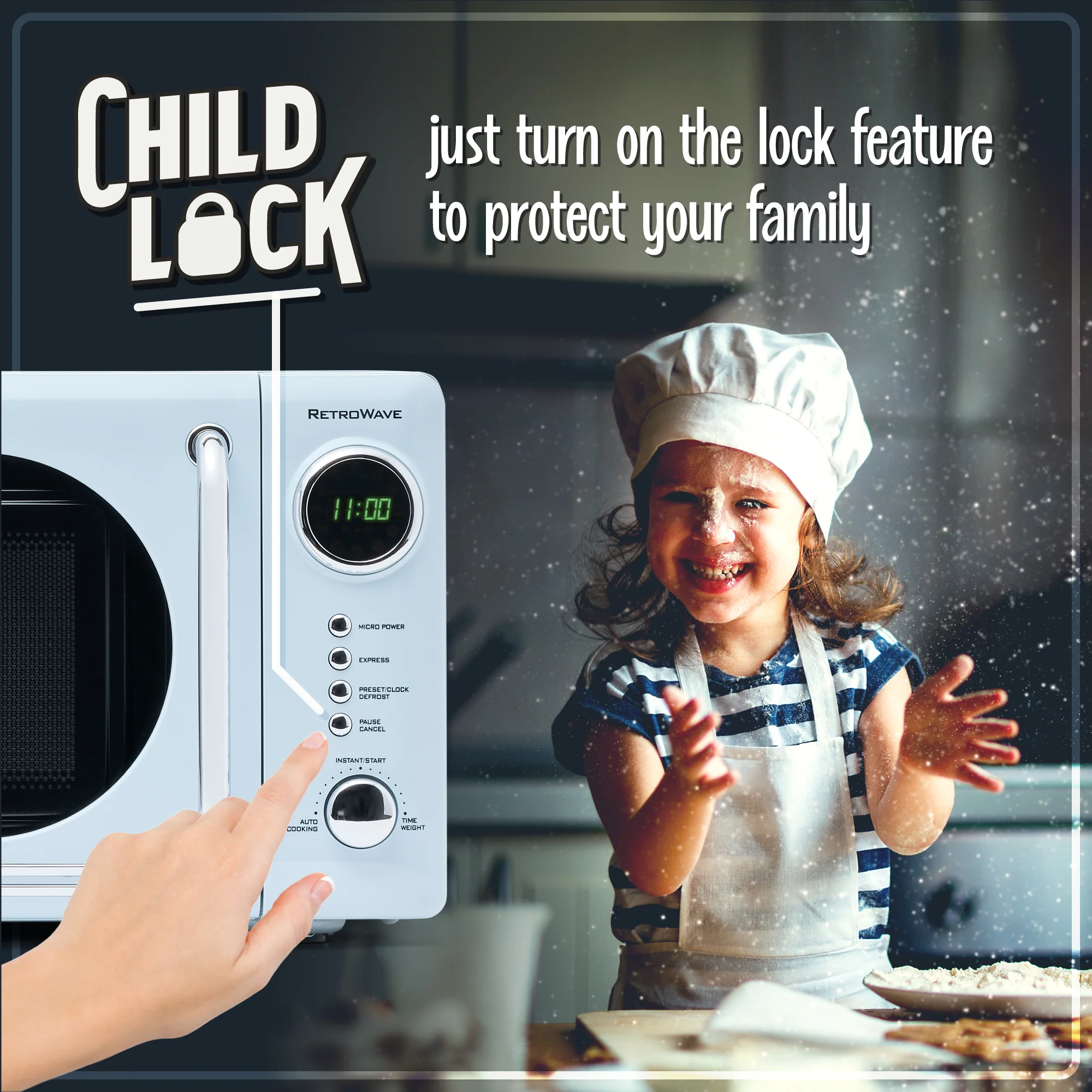 Nostalgia Retro 0.7 Cubic Foot 700-Watt Countertop Microwave Oven - Blue - Inhomebuy