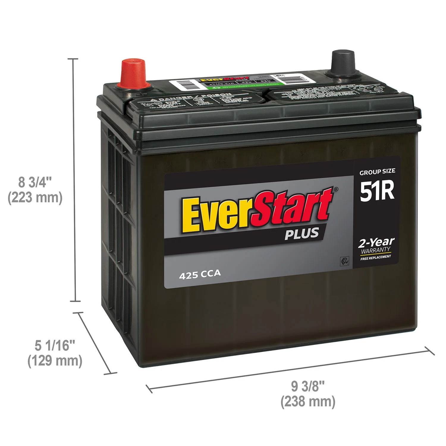 EverStart Plus Lead Acid Automotive Battery, Group Size 51R 12 Volt, 425 CCA - Inhomebuy