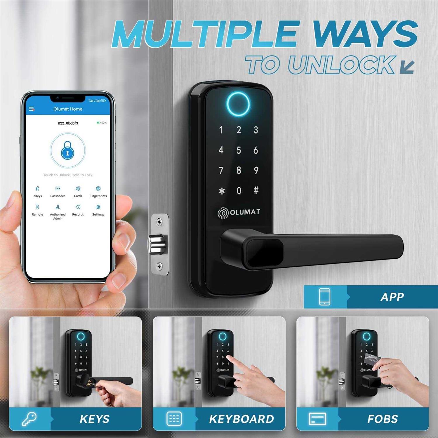 OLUMAT smart door lock OLUMAT keyless entry door lock fingerprint door lock with keypad digital door lock with handle for home - Inhomebuy