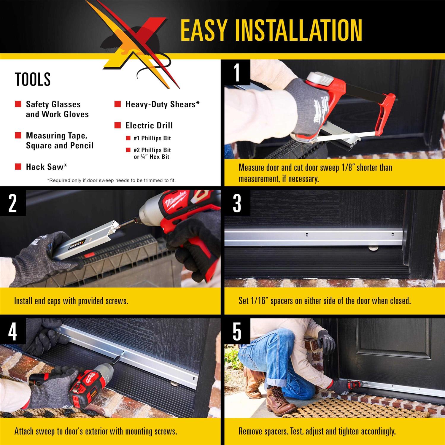 Xcluder 36 Low-Profile Door Sweep Aluminum Seals Out Rodents Pests - Inhomebuy