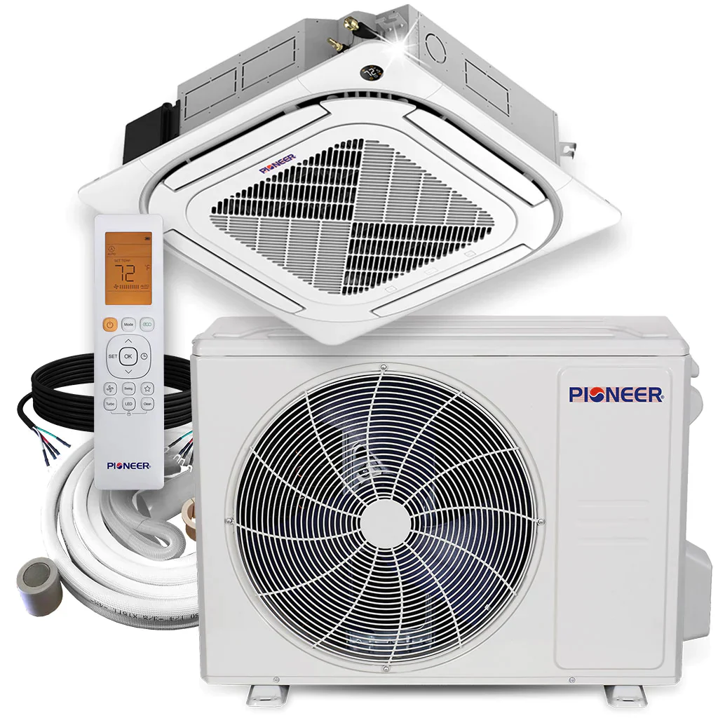 Pioneer® 24,000 BTU 20.7 SEER 8-Way Slim Cassette Mini-Split Air Conditioner Heat Pump System with 16 ft. Line Sets, CYB024GMFILCBD-16 - Inhomebuy