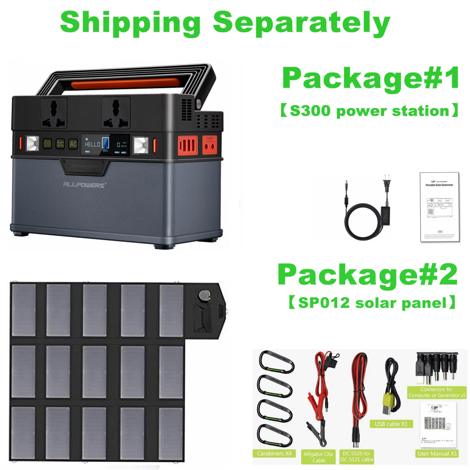 ALLPOWERS 288Wh 300W Portable Power Station with 100W Foldable Solar Panel, S300 Solar Generator Kit, Backup Battery for Camping Travel off-Grid [Shipping Separately] - Inhomebuy