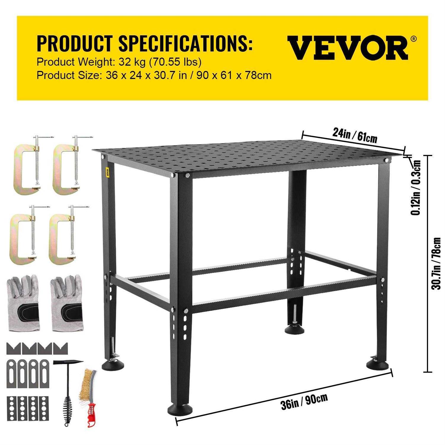 VEVORbrand Welding Table 36 x 24 Adjustable Workbench 0.12 Thick Industrial Workbench - Inhomebuy