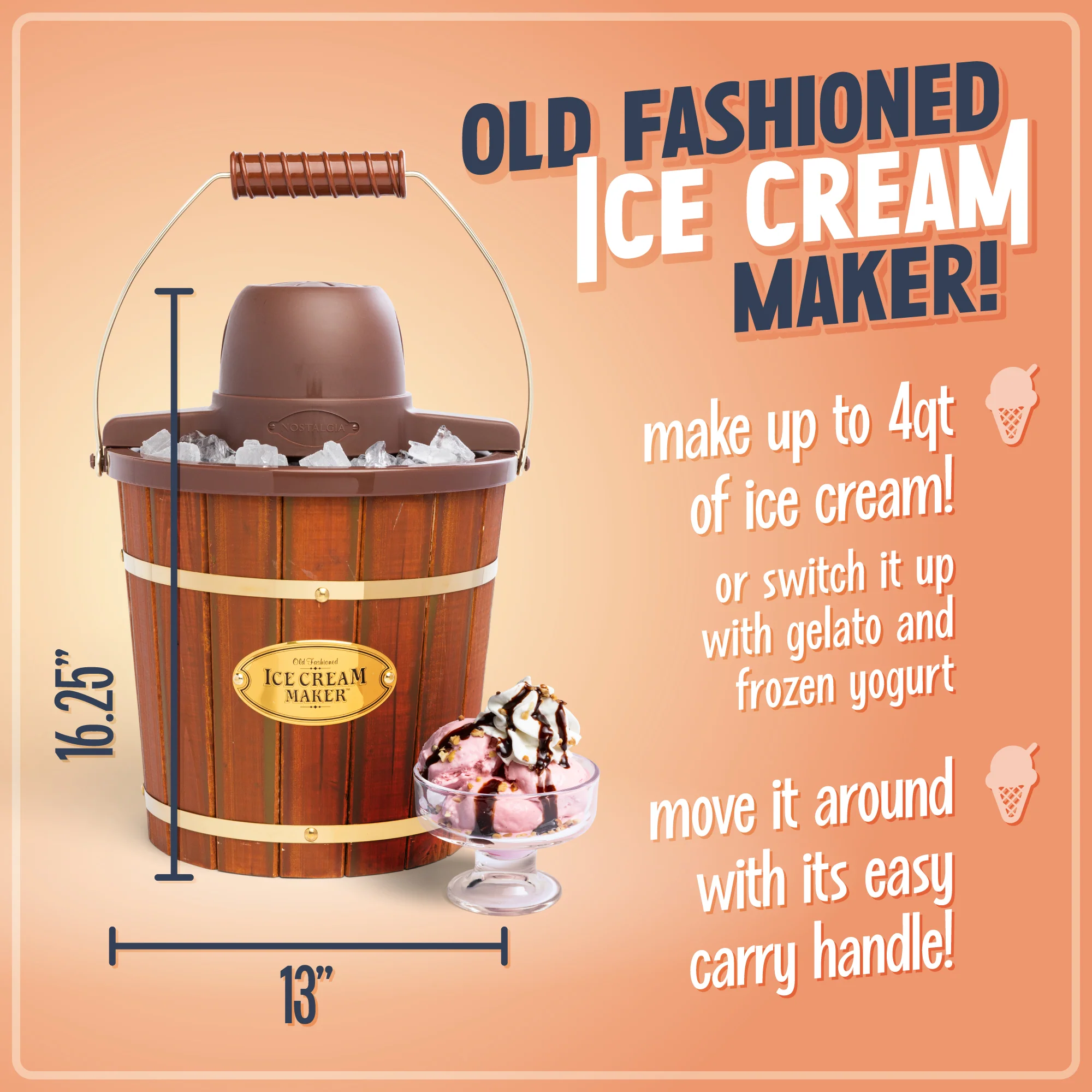 4-Quart Wood Bucket Ice Cream Maker - Inhomebuy