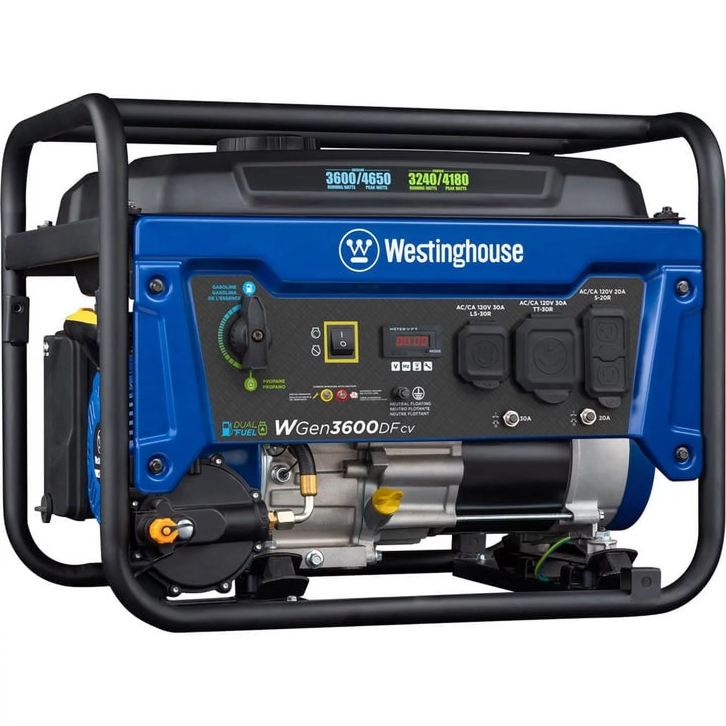 Westinghouse 4650 Peak Watt Dual Fuel Portable Generator with RV Outlet and CO Sensor - Inhomebuy