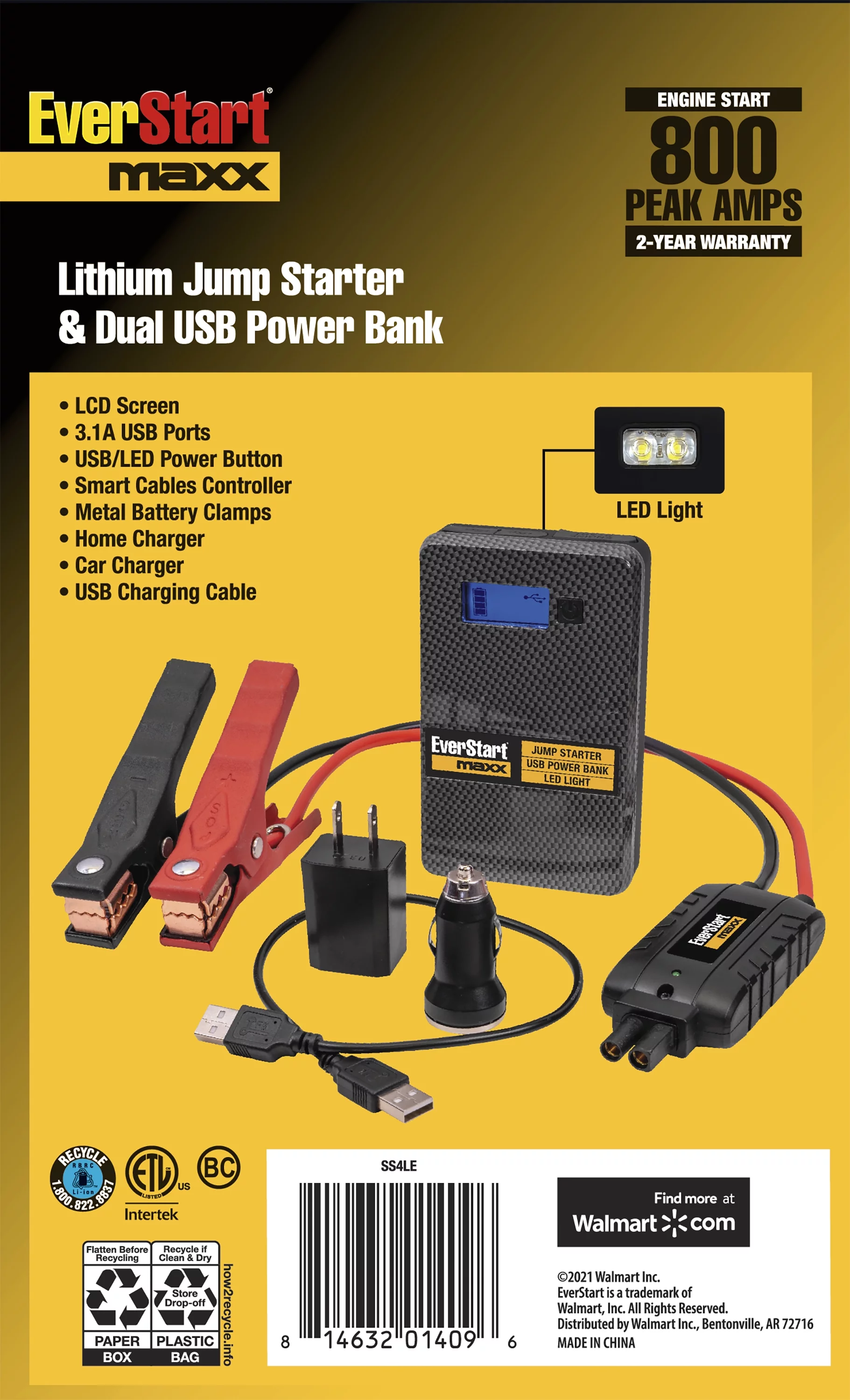 Everstart Maxx Compact 800 Amp 12 Volts Lithium Jump Starter with USB - Inhomebuy